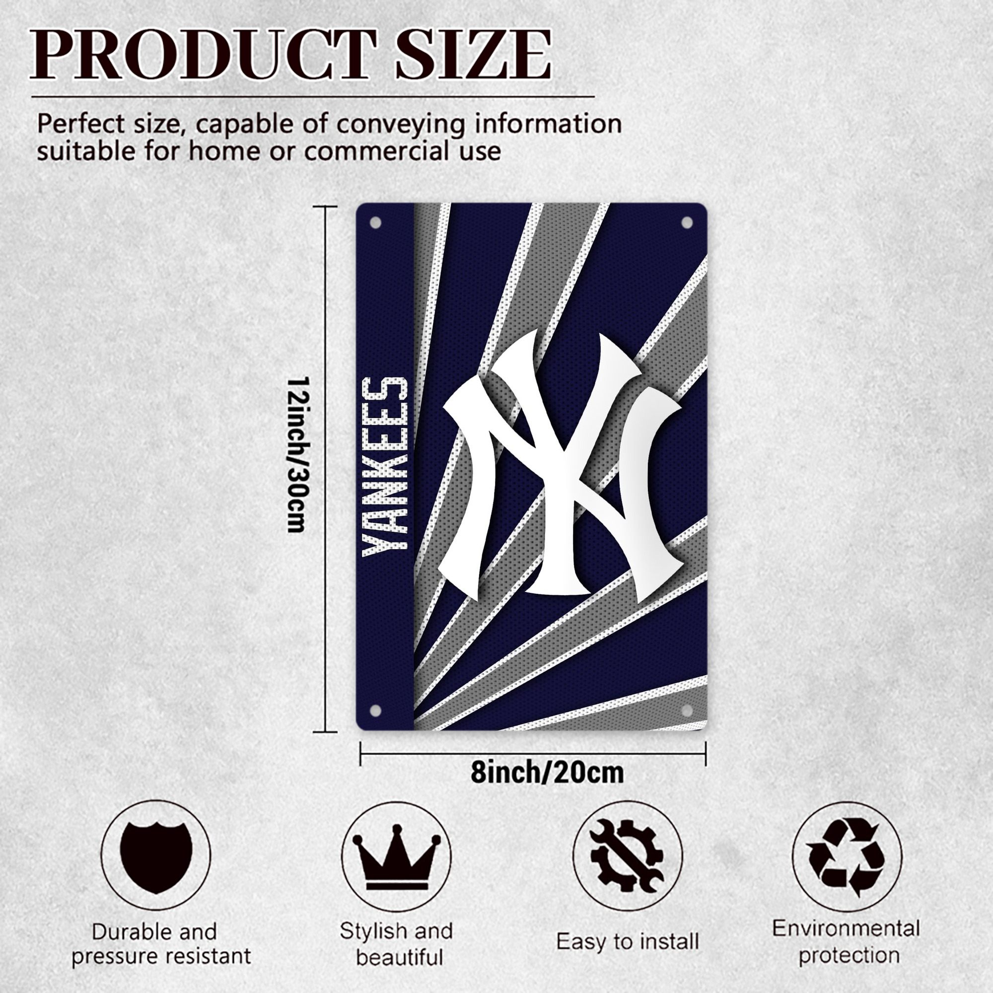New York Yankees 321 8x12inch Vertical Aluminum Sign - Durable Fade-Resistant Indoor/Outdoor Safety & Information Plaque For Office, Hotel, Restaurant, Bar, Public Spaces