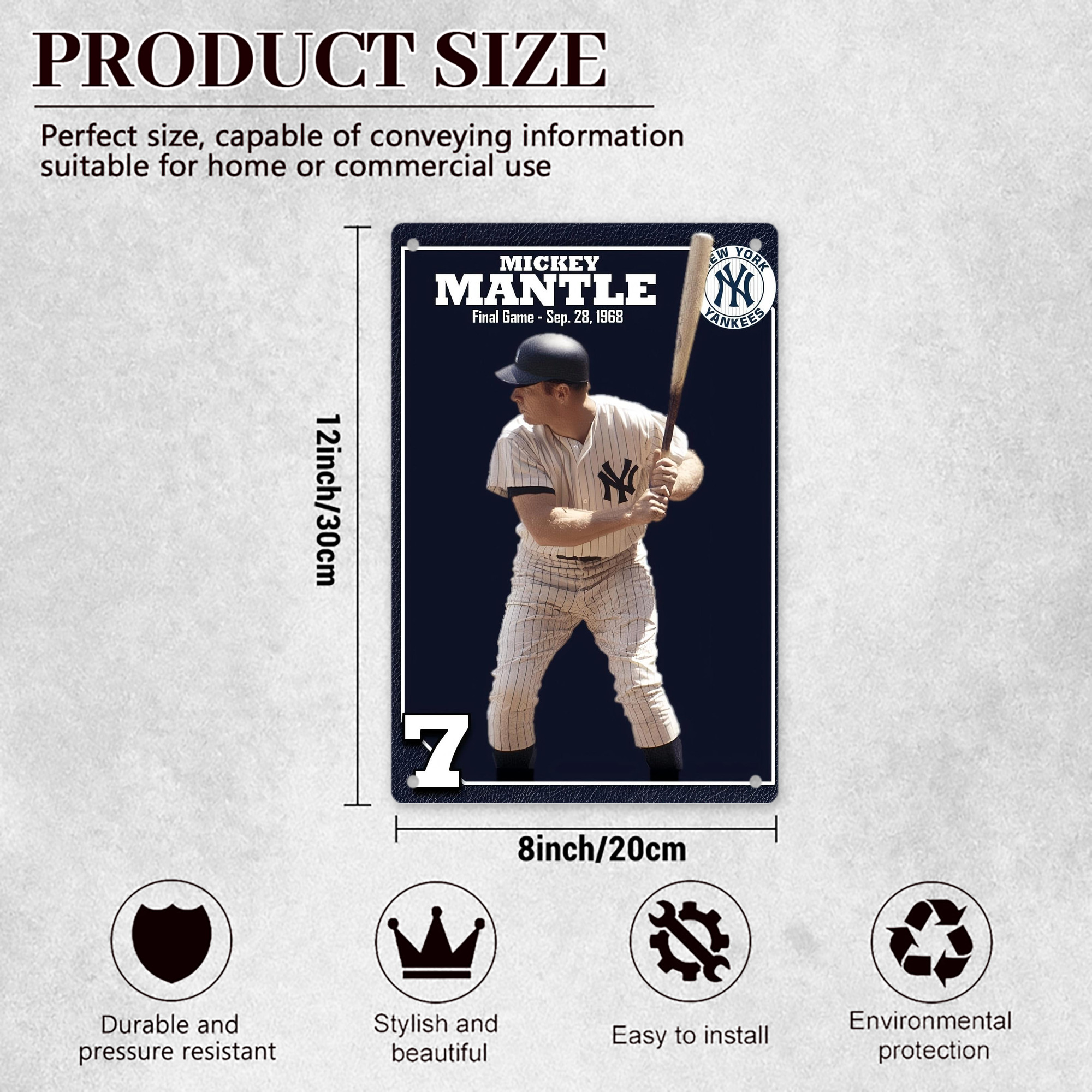 New York Yankees 344 8x12inch Vertical Aluminum Sign - Durable Fade-Resistant Indoor/Outdoor Safety & Information Plaque For Office, Hotel, Restaurant, Bar, Public Spaces