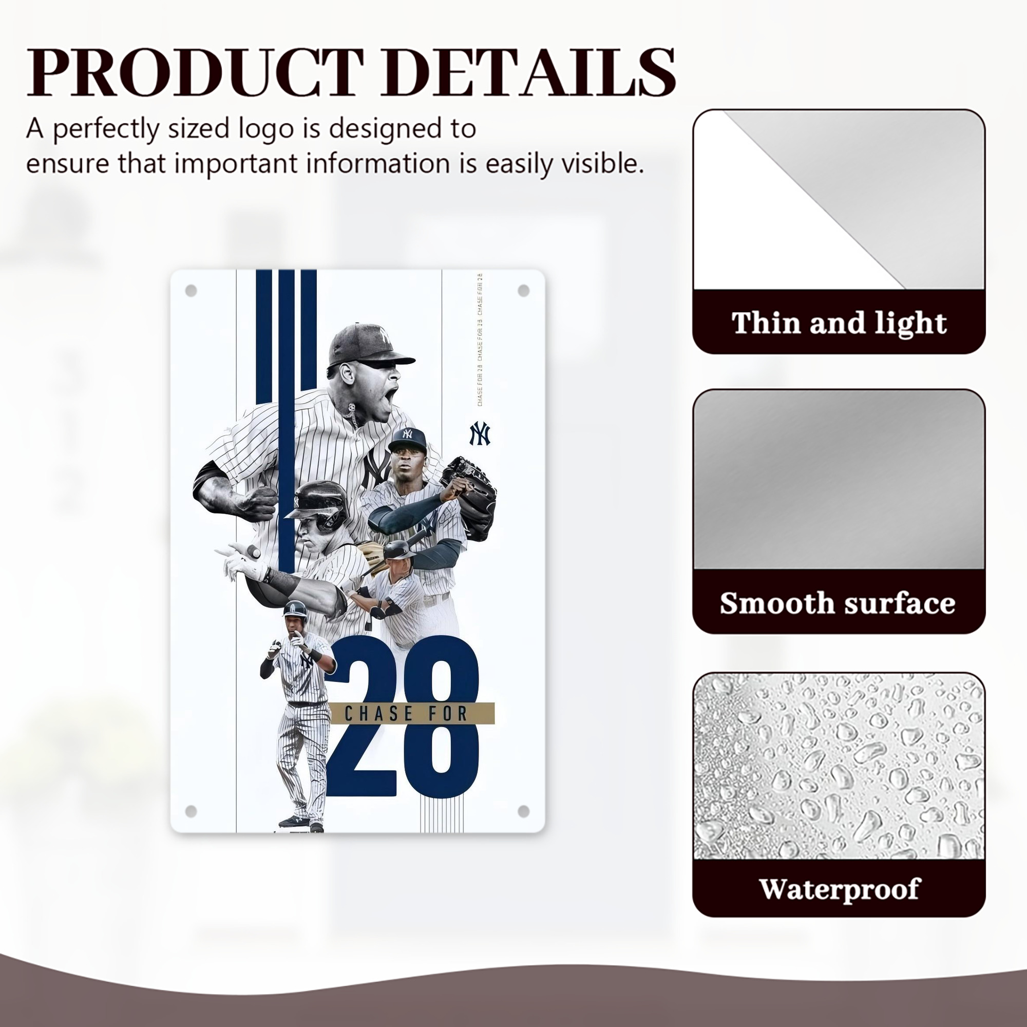 New York Yankees Chase For 28 8x12inch Vertical Aluminum Sign - Durable Fade-Resistant Indoor/Outdoor Safety & Information Plaque For Office, Hotel, Restaurant, Bar, Public Spaces