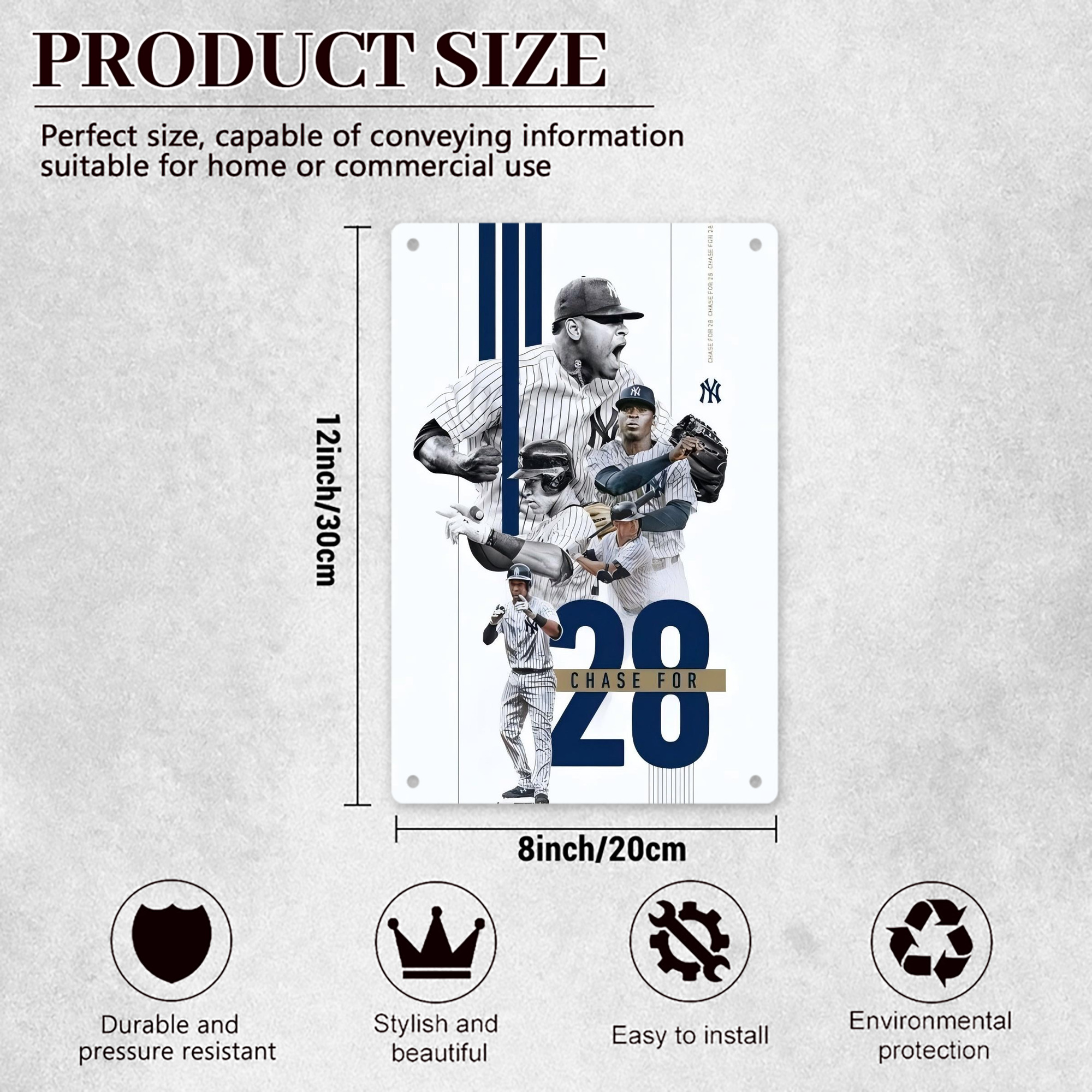 New York Yankees Chase For 28 8x12inch Vertical Aluminum Sign - Durable Fade-Resistant Indoor/Outdoor Safety & Information Plaque For Office, Hotel, Restaurant, Bar, Public Spaces