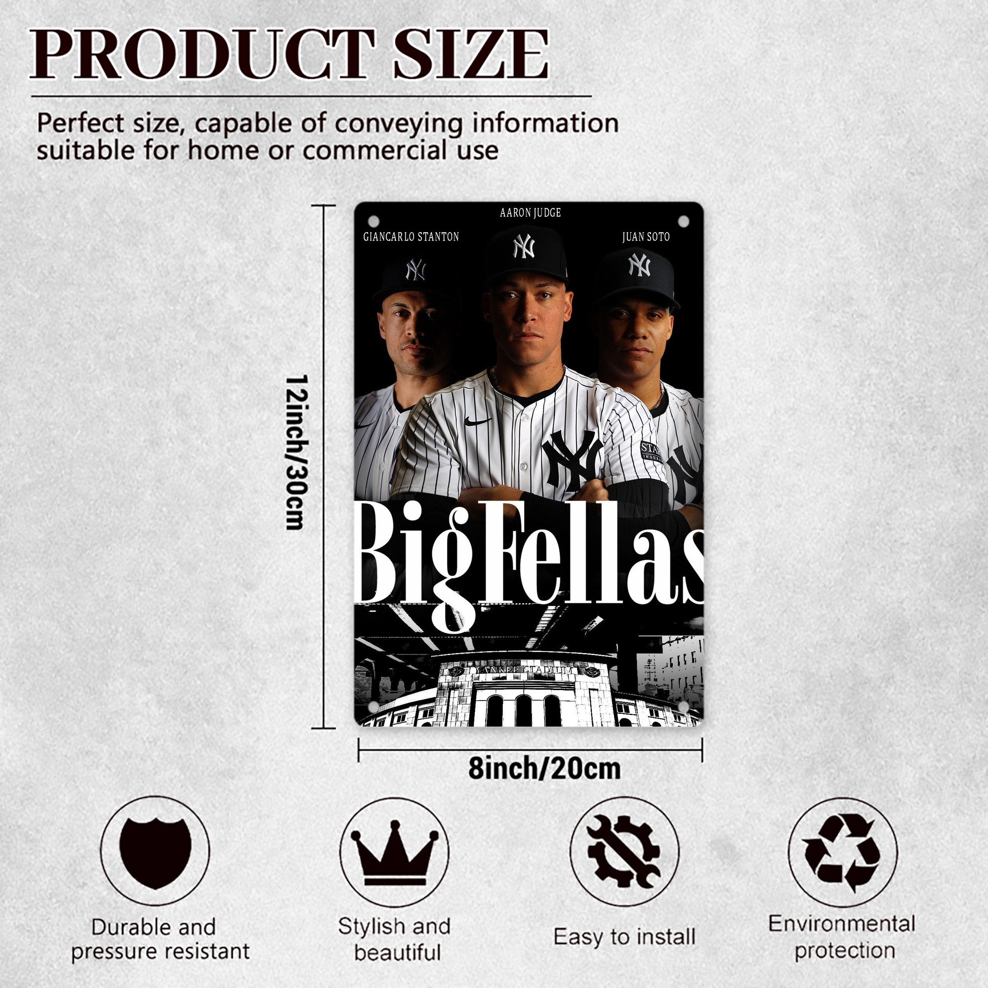 New York Yankees 341 8x12inch Vertical Aluminum Sign - Durable Fade-Resistant Indoor/Outdoor Safety & Information Plaque For Office, Hotel, Restaurant, Bar, Public Spaces