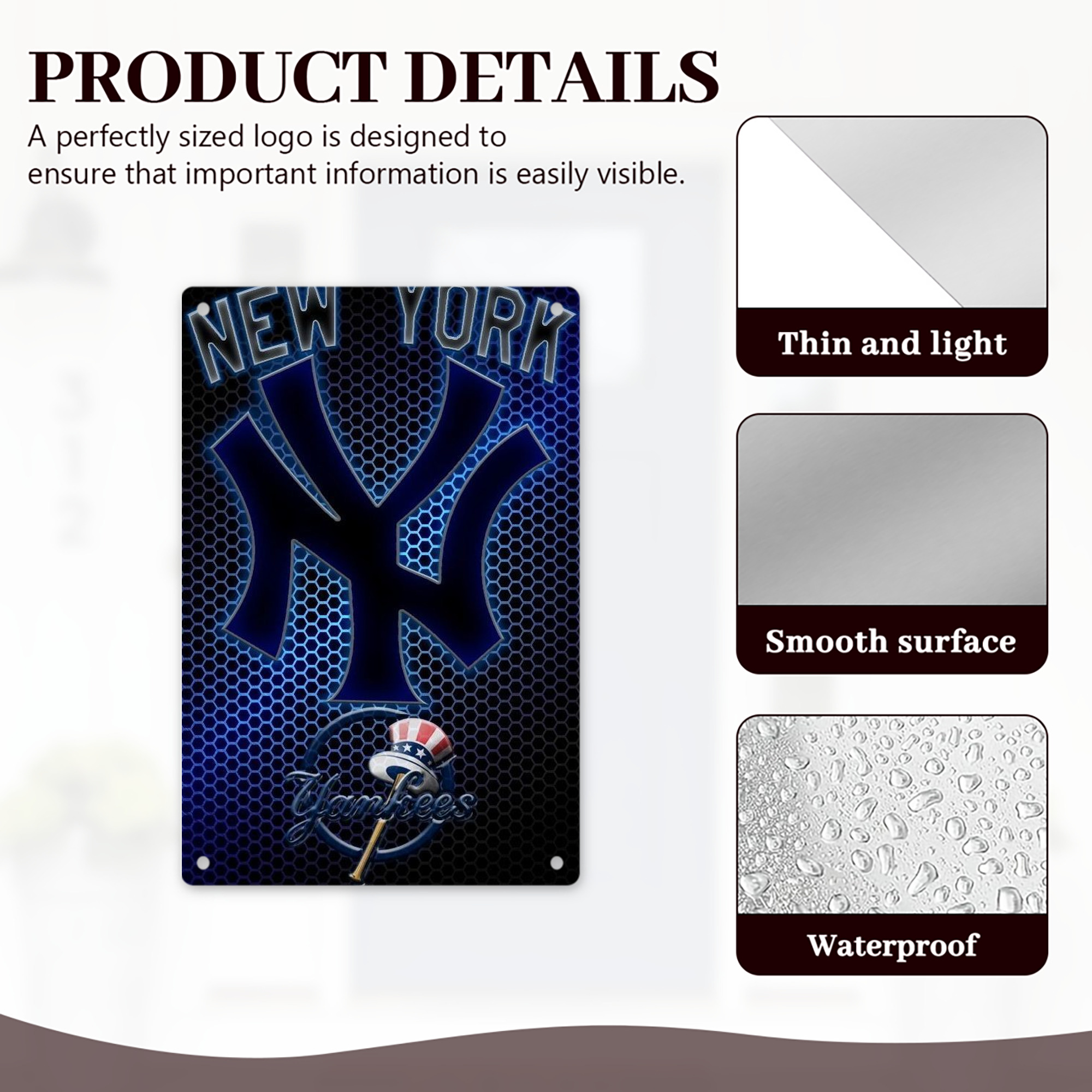 New York Yankees 319 8x12inch Vertical Aluminum Sign - Durable Fade-Resistant Indoor/Outdoor Safety & Information Plaque For Office, Hotel, Restaurant, Bar, Public Spaces