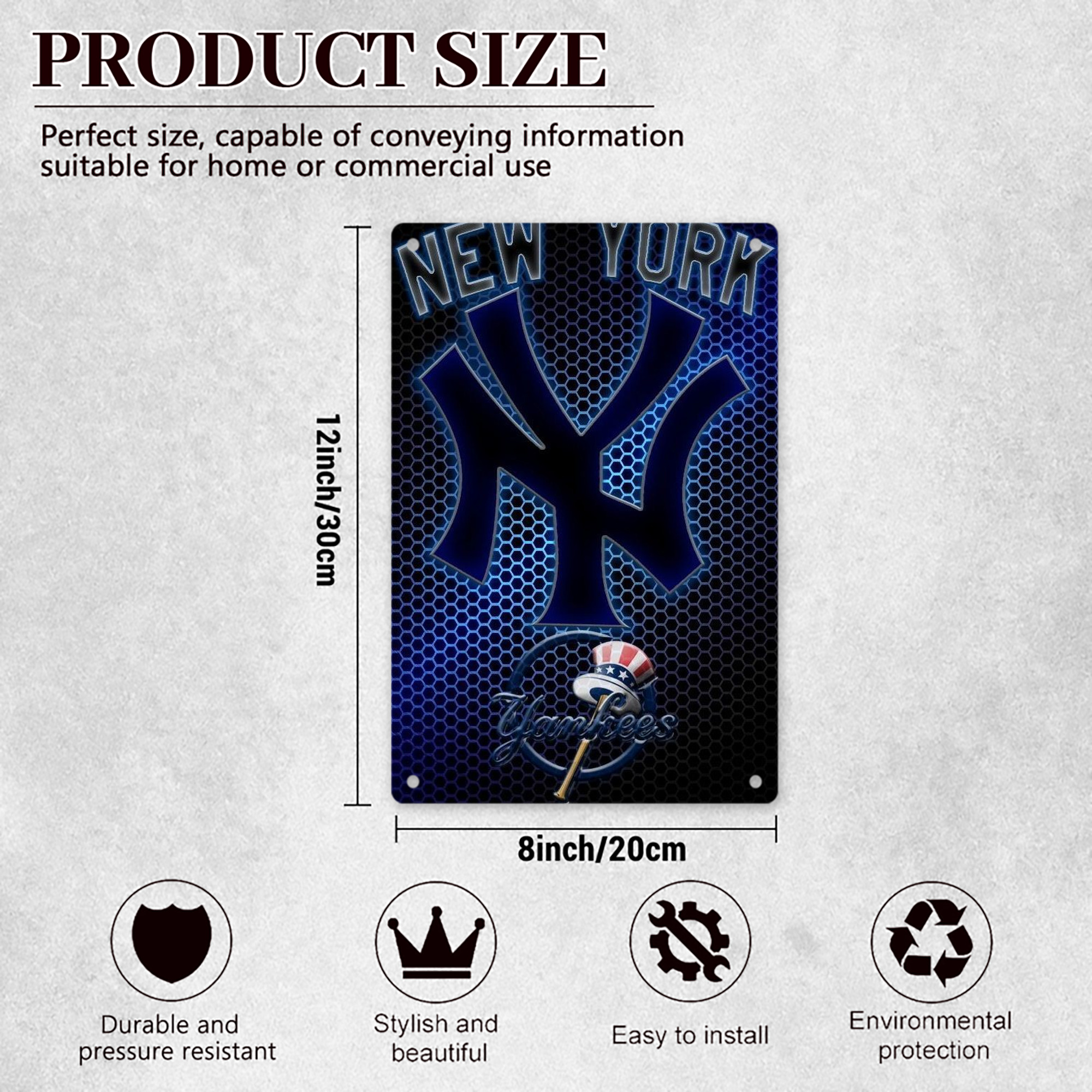 New York Yankees 319 8x12inch Vertical Aluminum Sign - Durable Fade-Resistant Indoor/Outdoor Safety & Information Plaque For Office, Hotel, Restaurant, Bar, Public Spaces