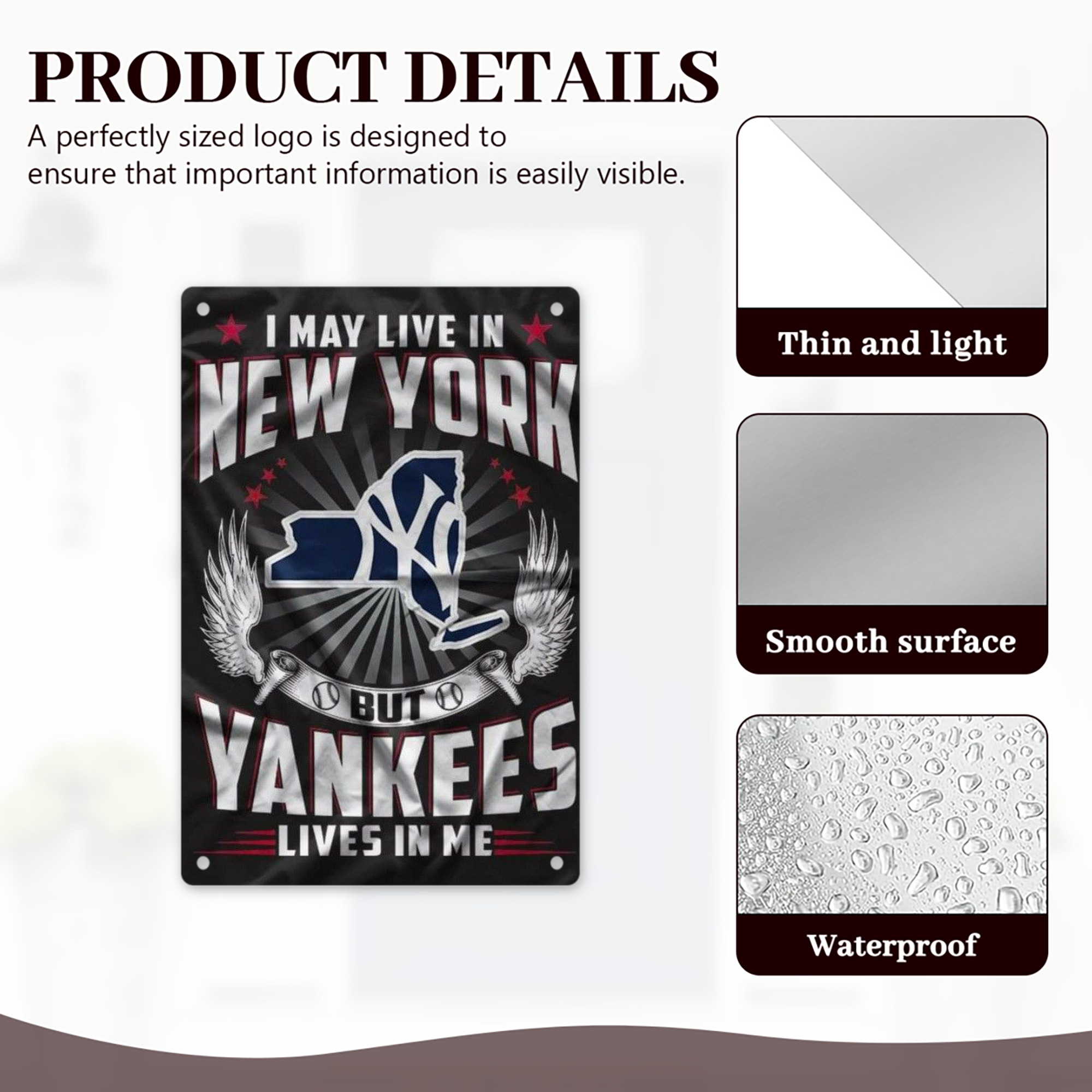 New York Yankees 320 8x12inch Vertical Aluminum Sign - Durable Fade-Resistant Indoor/Outdoor Safety & Information Plaque For Office, Hotel, Restaurant, Bar, Public Spaces