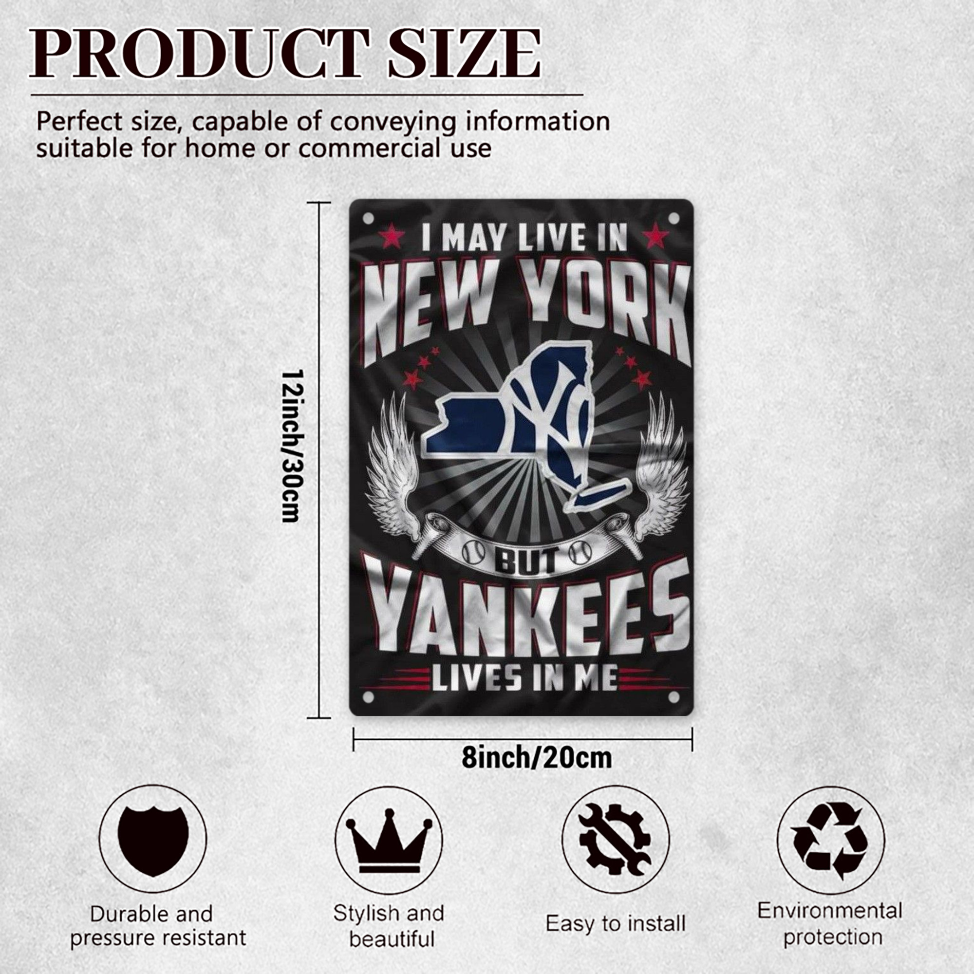 New York Yankees 320 8x12inch Vertical Aluminum Sign - Durable Fade-Resistant Indoor/Outdoor Safety & Information Plaque For Office, Hotel, Restaurant, Bar, Public Spaces
