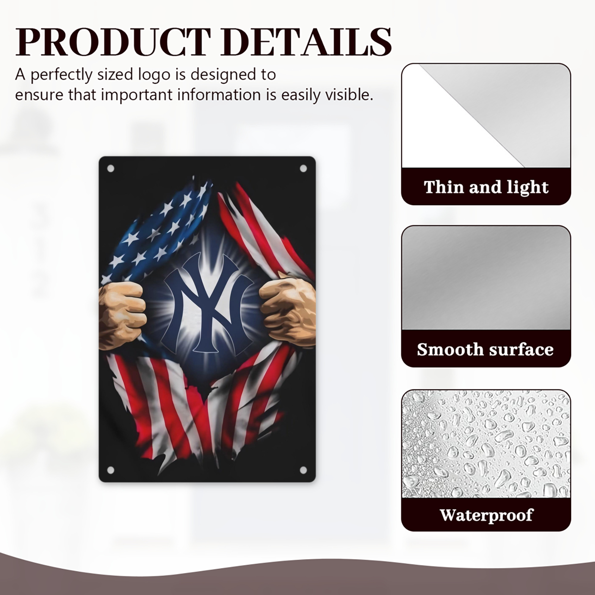 New York Yankees US Flag Yankees Inside Me 8x12inch Vertical Aluminum Sign - Durable Fade-Resistant Indoor/Outdoor Safety & Information Plaque For Office, Hotel, Restaurant, Bar, Public Spaces