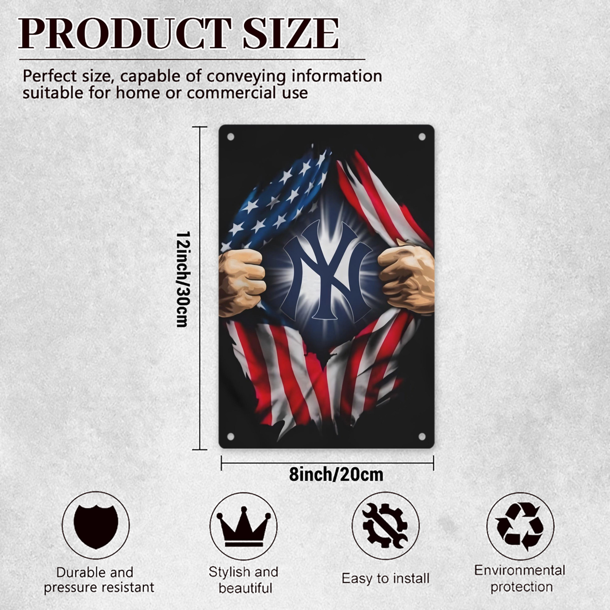 New York Yankees US Flag Yankees Inside Me 8x12inch Vertical Aluminum Sign - Durable Fade-Resistant Indoor/Outdoor Safety & Information Plaque For Office, Hotel, Restaurant, Bar, Public Spaces