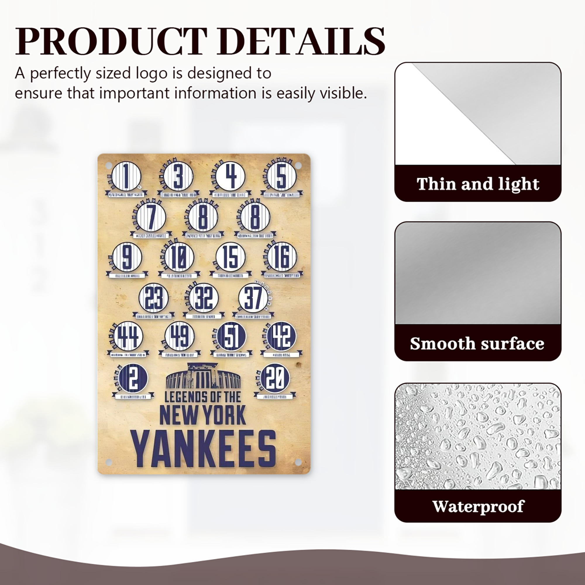 New York Yankees 339 8x12inch Vertical Aluminum Sign - Durable Fade-Resistant Indoor/Outdoor Safety & Information Plaque For Office, Hotel, Restaurant, Bar, Public Spaces