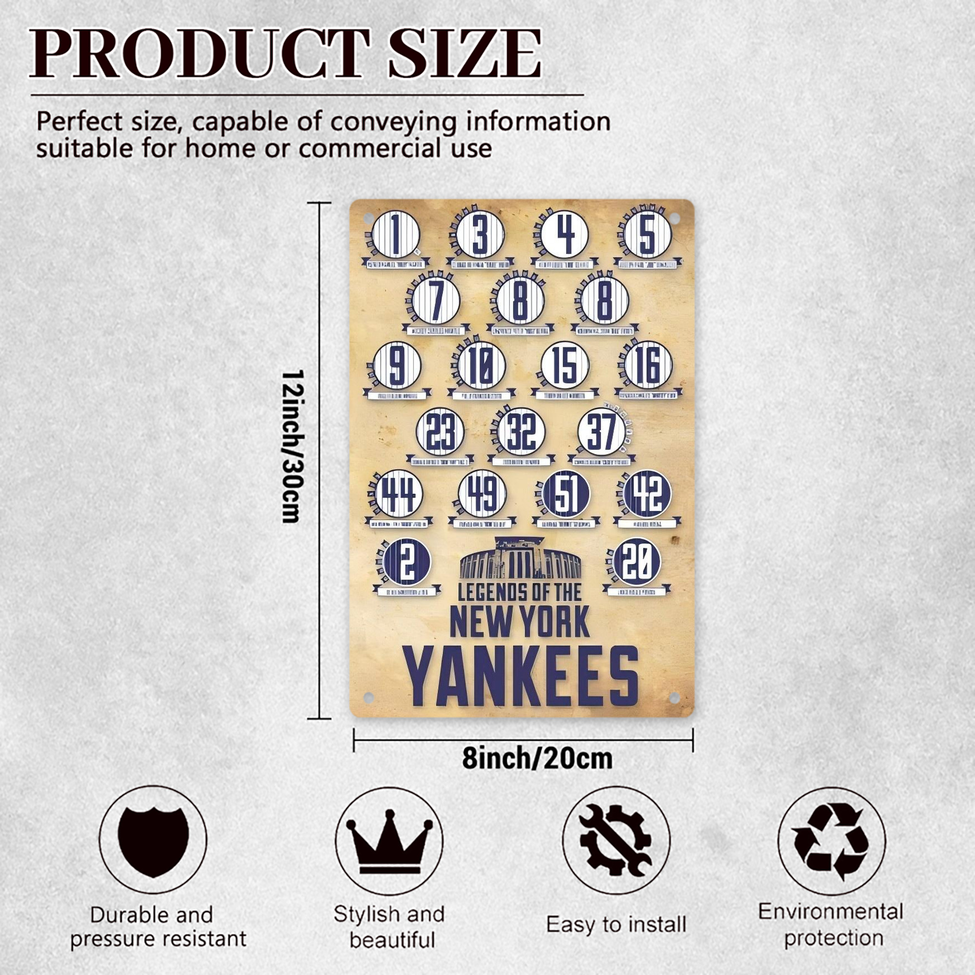 New York Yankees 339 8x12inch Vertical Aluminum Sign - Durable Fade-Resistant Indoor/Outdoor Safety & Information Plaque For Office, Hotel, Restaurant, Bar, Public Spaces