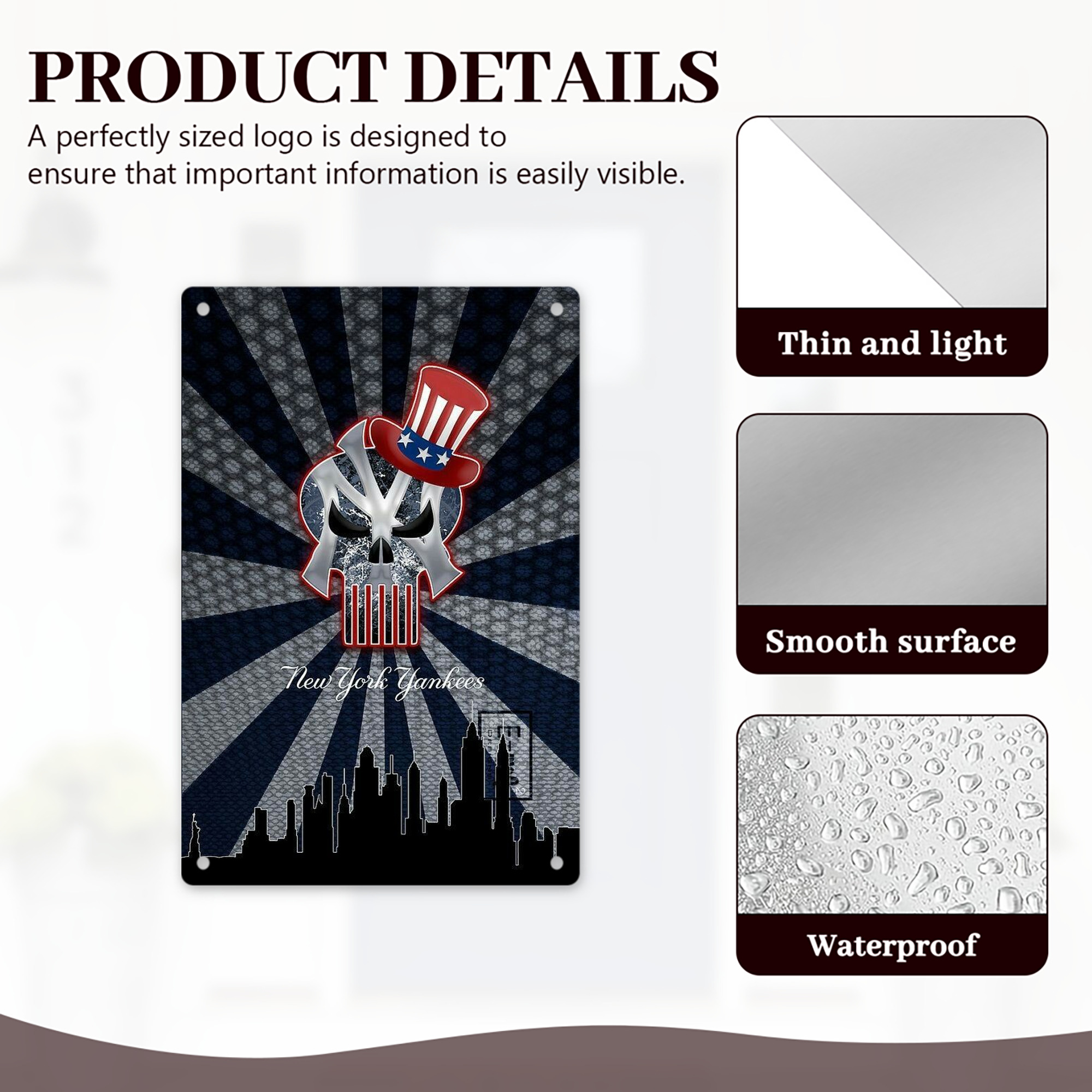 New York Yankees 340 8x12inch Vertical Aluminum Sign - Durable Fade-Resistant Indoor/Outdoor Safety & Information Plaque For Office, Hotel, Restaurant, Bar, Public Spaces