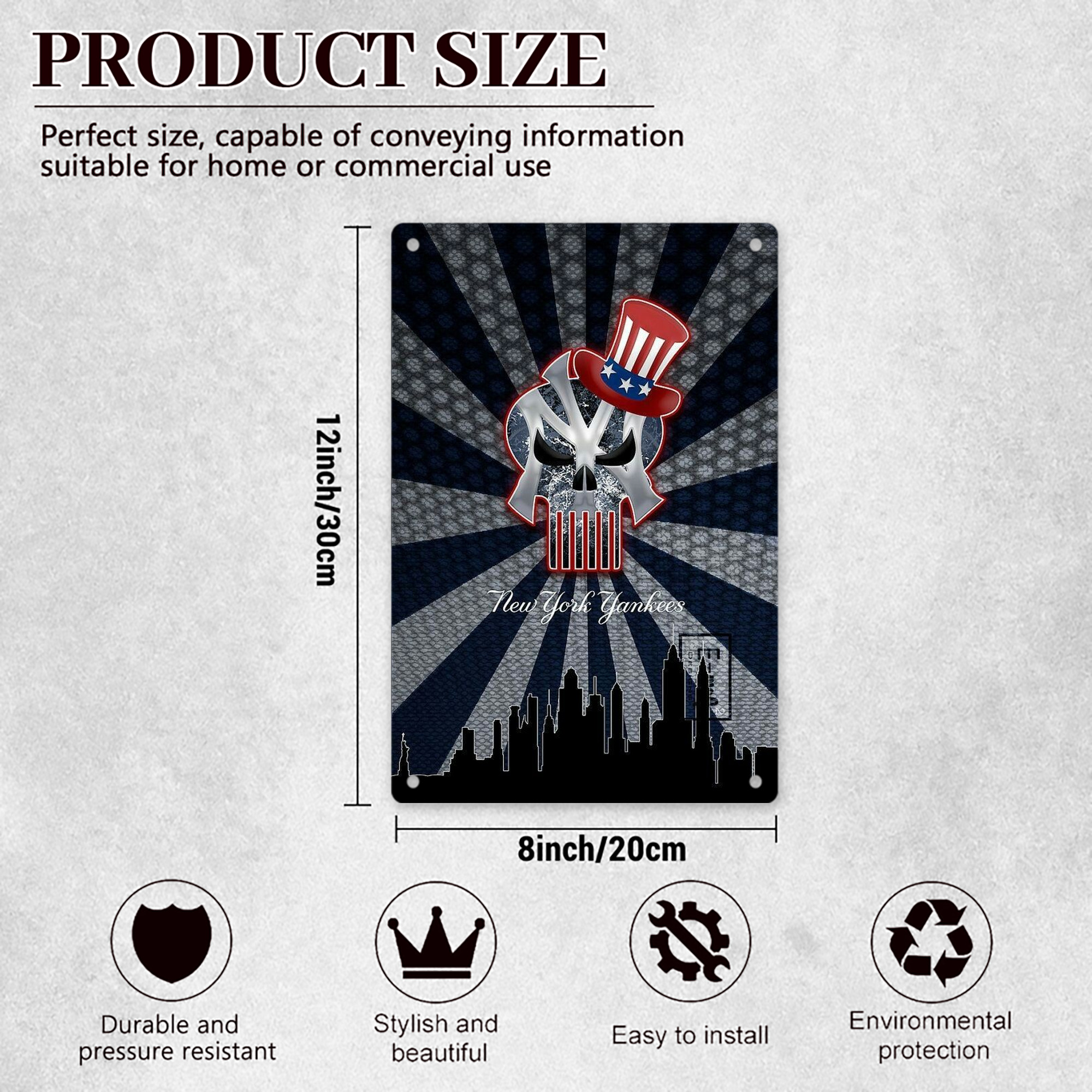 New York Yankees 340 8x12inch Vertical Aluminum Sign - Durable Fade-Resistant Indoor/Outdoor Safety & Information Plaque For Office, Hotel, Restaurant, Bar, Public Spaces