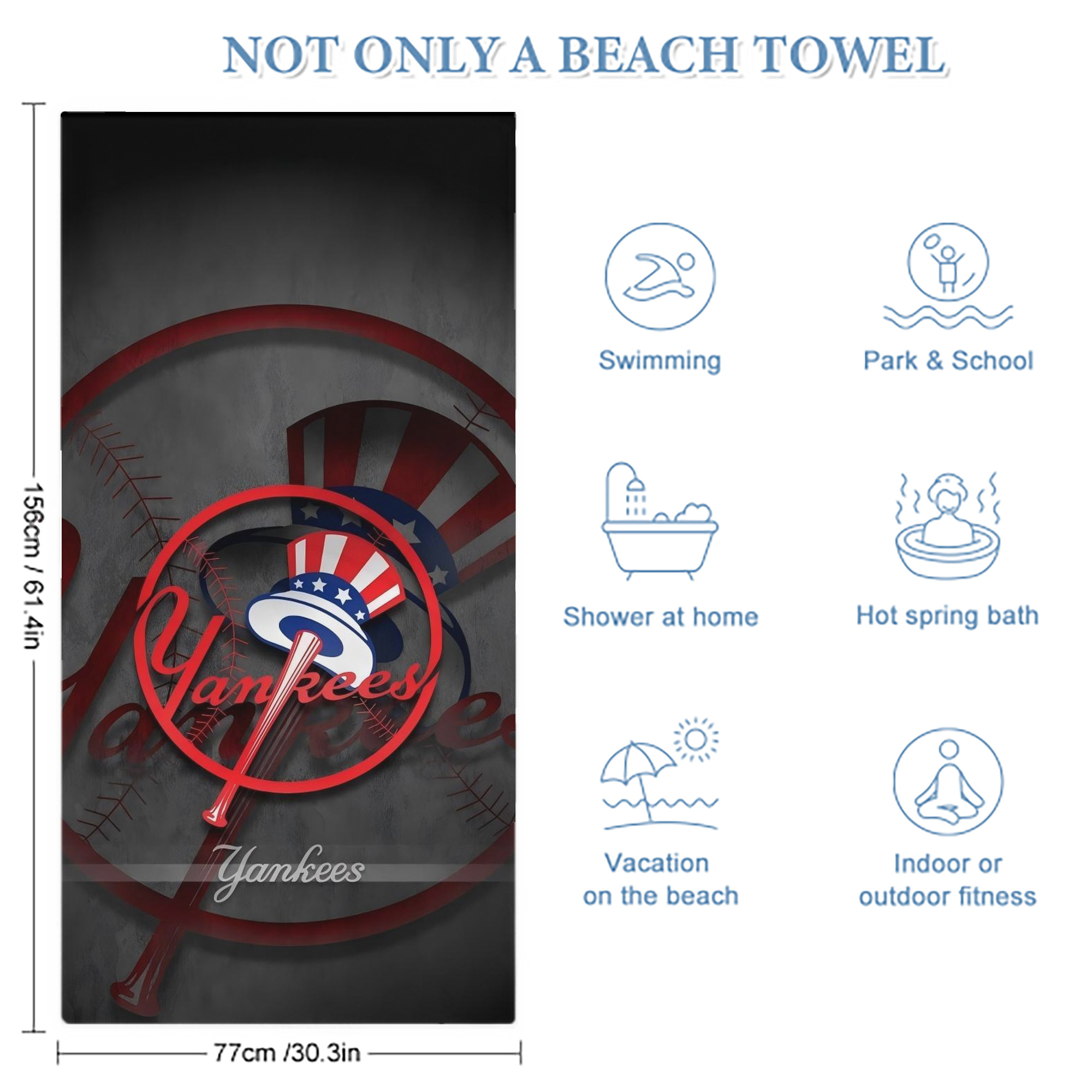 New York Yankees 97 Premium Microfiber Beach Towel – Soft, Large Size, Multi-Purpose For Beach, Picnic & Kids, Lightweight & Portable With Carry Bag, Easy Care