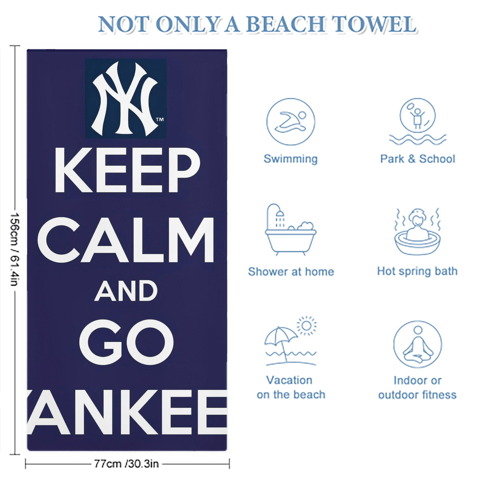 New York Yankees Keep Calm and Go Yankees Premium Microfiber Beach Towel – Soft, Large Size, Multi-Purpose For Beach, Picnic & Kids, Lightweight & Portable With Carry Bag, Easy Care