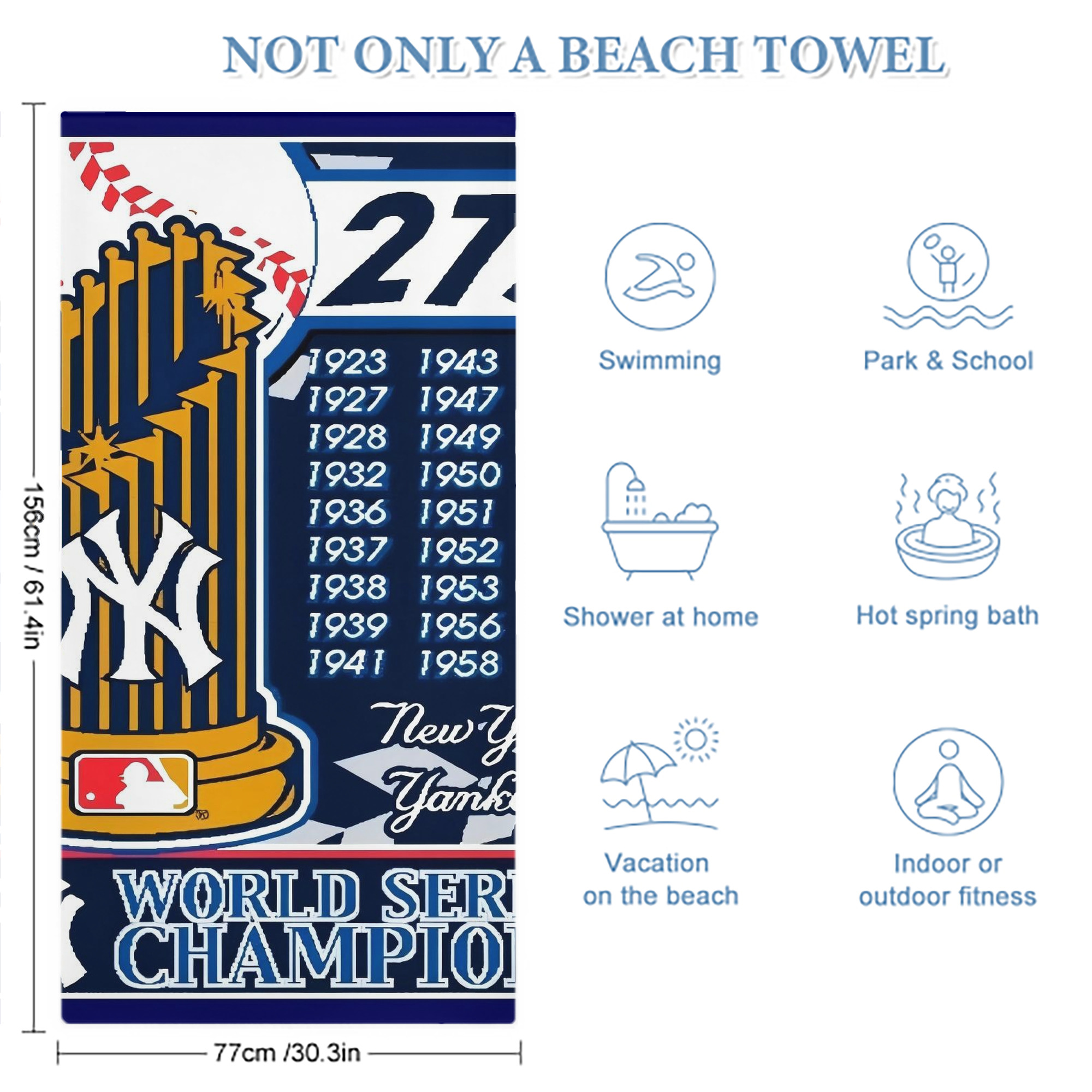 New York Yankees 108 Premium Microfiber Beach Towel – Soft, Large Size, Multi-Purpose For Beach, Picnic & Kids, Lightweight & Portable With Carry Bag, Easy Care