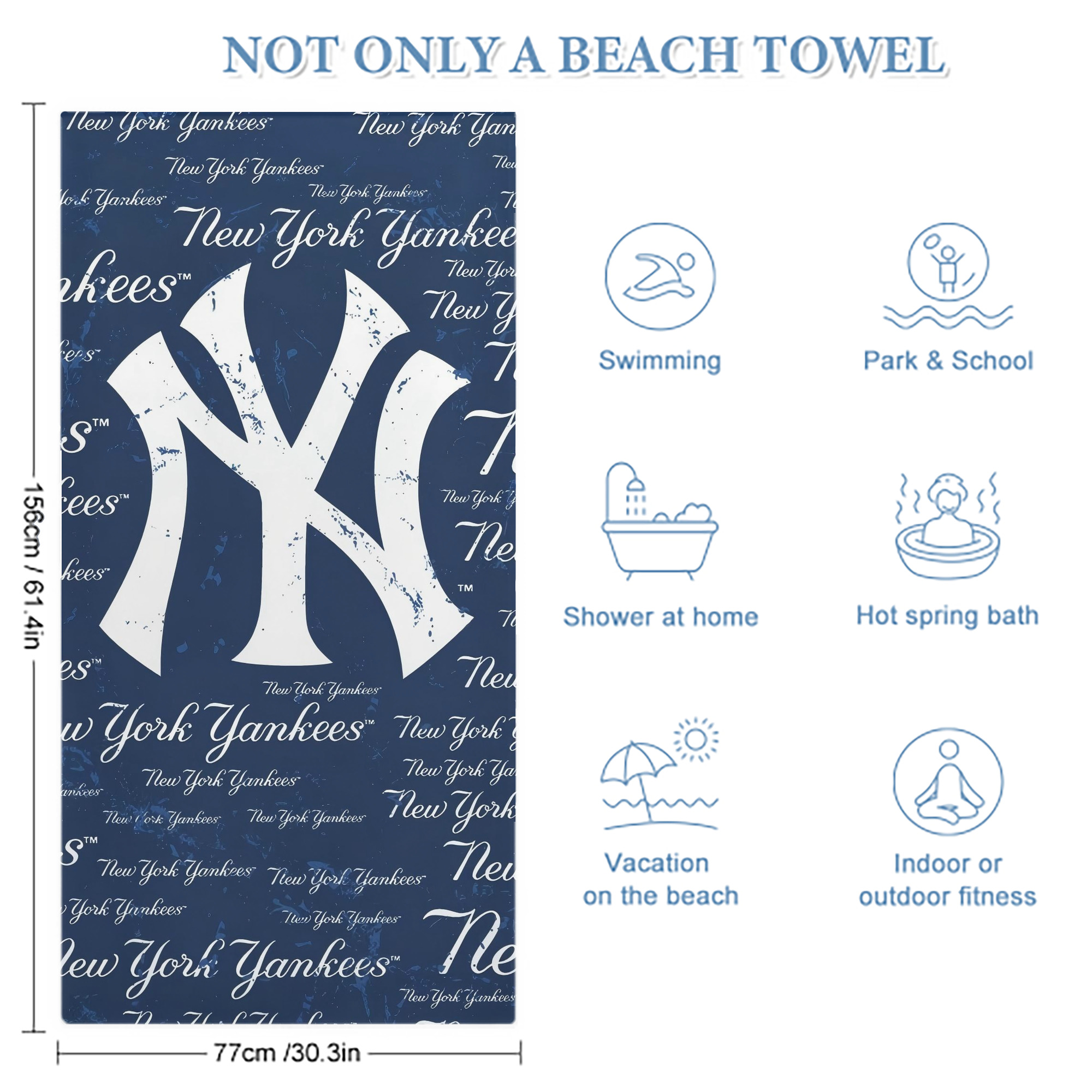 New York Yankees 117 Premium Microfiber Beach Towel – Soft, Large Size, Multi-Purpose For Beach, Picnic & Kids, Lightweight & Portable With Carry Bag, Easy Care