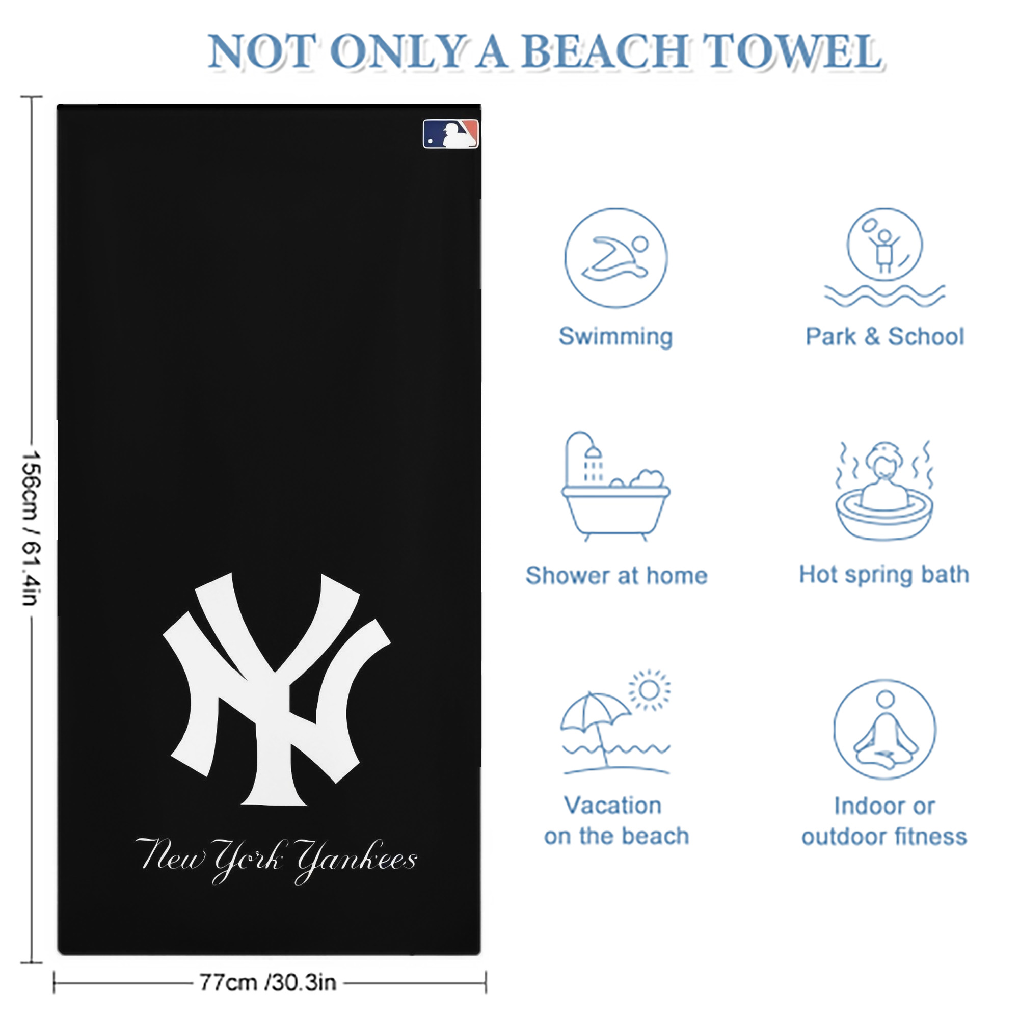 New York Yankees 115 Premium Microfiber Beach Towel – Soft, Large Size, Multi-Purpose For Beach, Picnic & Kids, Lightweight & Portable With Carry Bag, Easy Care
