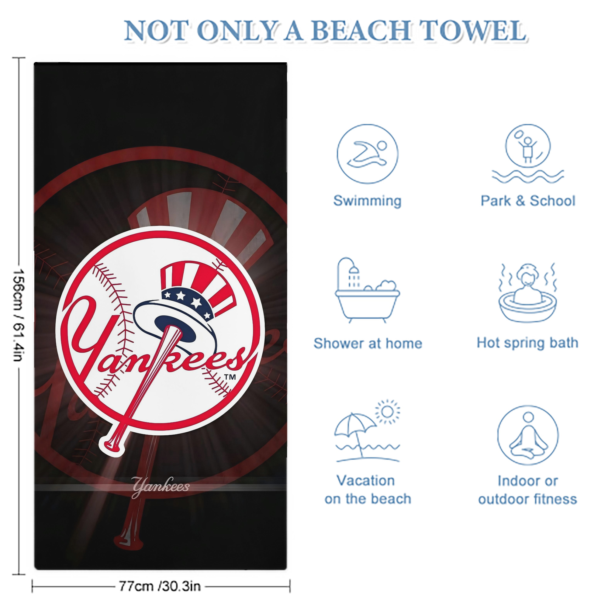 New York Yankees 124 Premium Microfiber Beach Towel – Soft, Large Size, Multi-Purpose For Beach, Picnic & Kids, Lightweight & Portable With Carry Bag, Easy Care