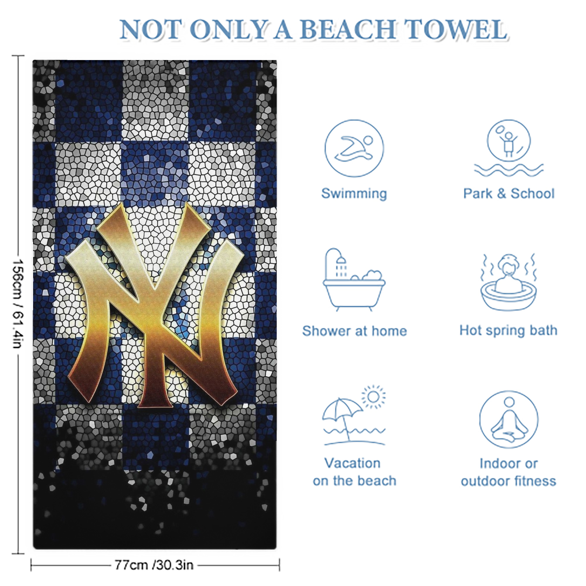 New York Yankees 129 Premium Microfiber Beach Towel – Soft, Large Size, Multi-Purpose For Beach, Picnic & Kids, Lightweight & Portable With Carry Bag, Easy Care