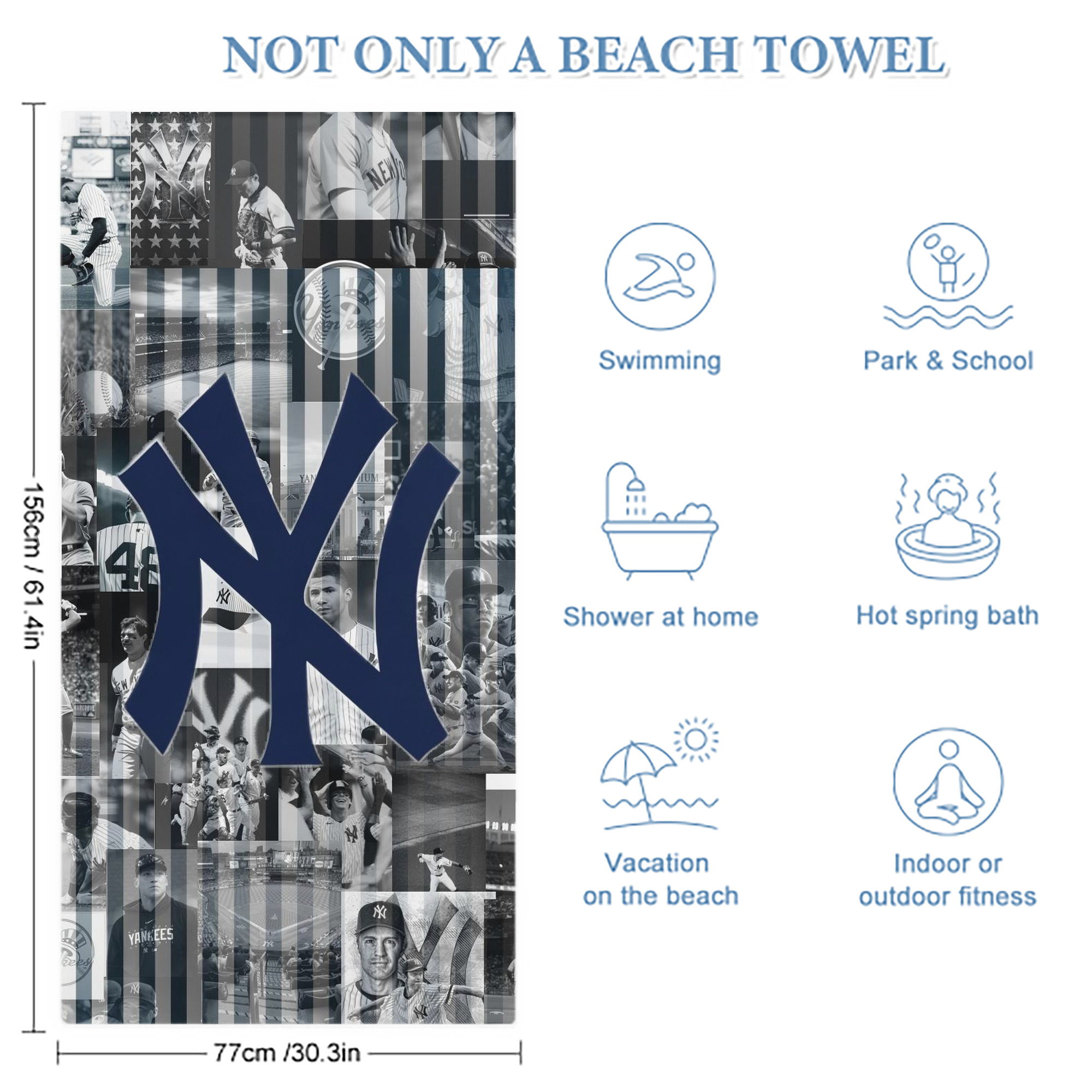 New York Yankees 135 Premium Microfiber Beach Towel – Soft, Large Size, Multi-Purpose For Beach, Picnic & Kids, Lightweight & Portable With Carry Bag, Easy Care