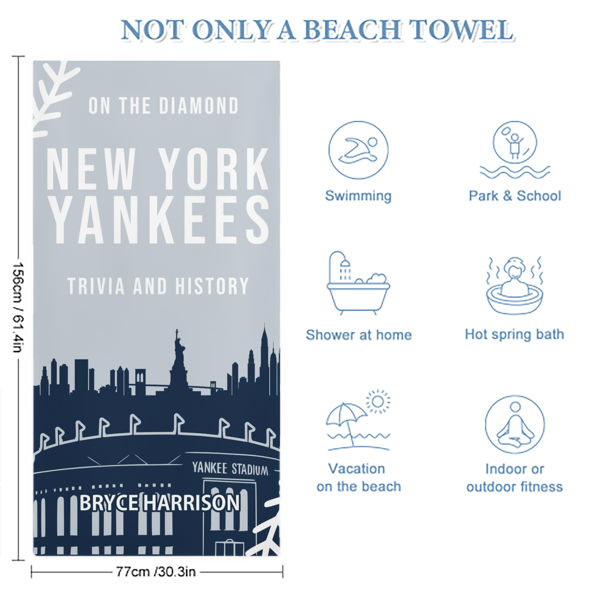 New York Yankees 141 Premium Microfiber Beach Towel – Soft, Large Size, Multi-Purpose For Beach, Picnic & Kids, Lightweight & Portable With Carry Bag, Easy Care