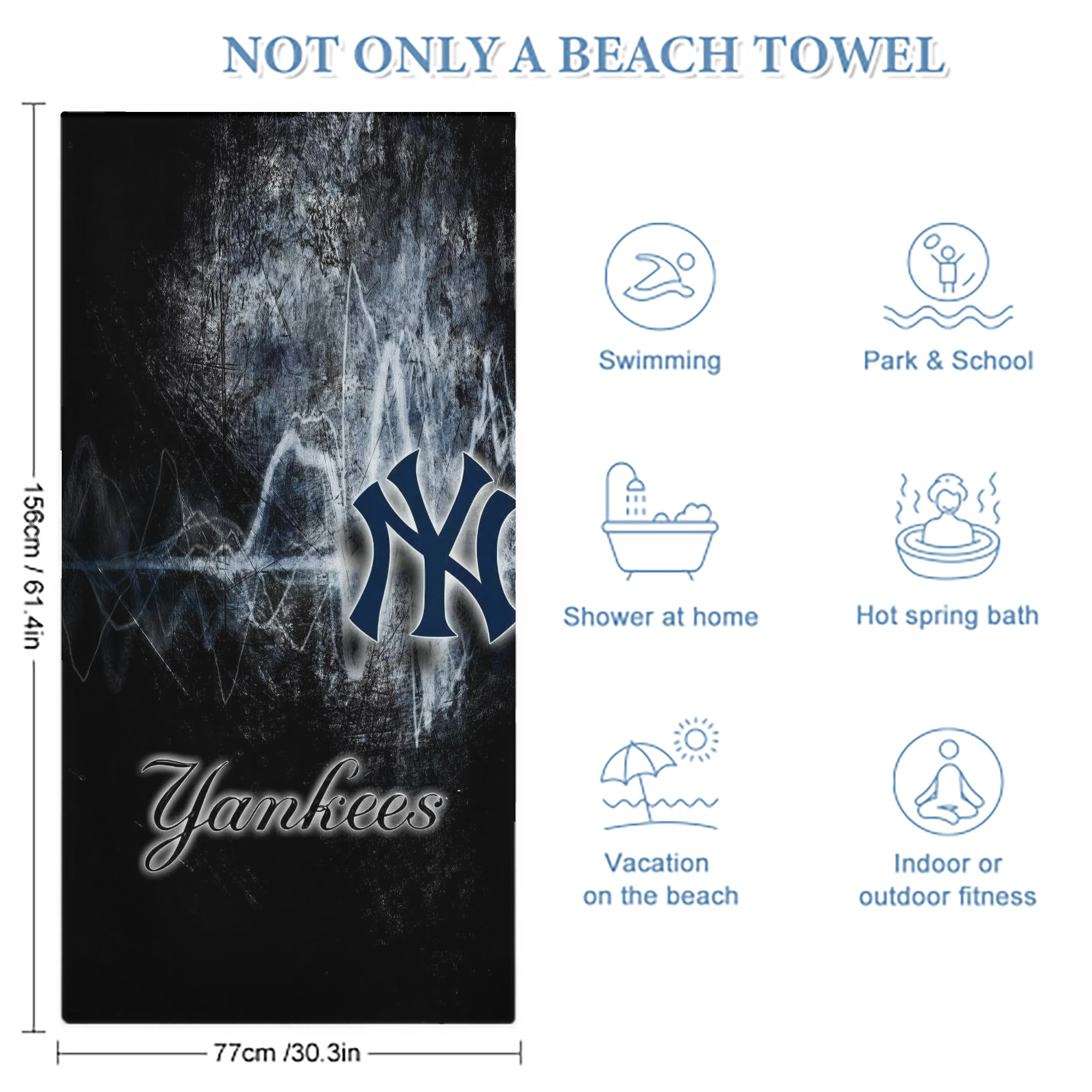 New York Yankees 146 Premium Microfiber Beach Towel – Soft, Large Size, Multi-Purpose For Beach, Picnic & Kids, Lightweight & Portable With Carry Bag, Easy Care