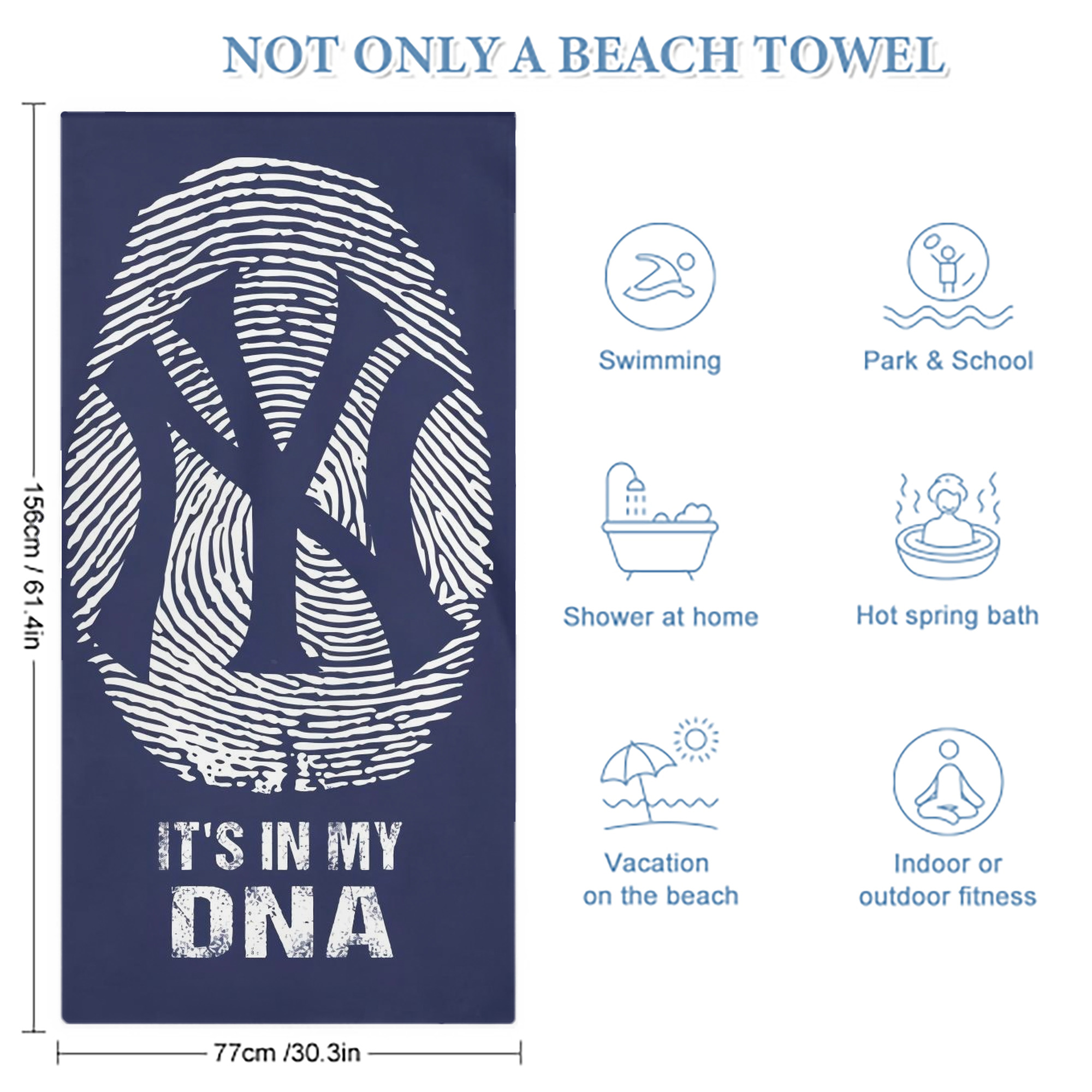 New York Yankees 145 Premium Microfiber Beach Towel – Soft, Large Size, Multi-Purpose For Beach, Picnic & Kids, Lightweight & Portable With Carry Bag, Easy Care
