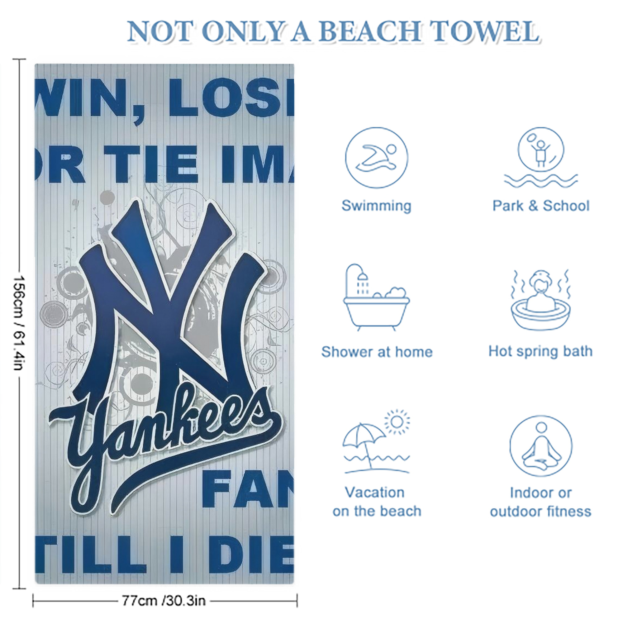 New York Yankees 100 Premium Microfiber Beach Towel – Soft, Large Size, Multi-Purpose For Beach, Picnic & Kids, Lightweight & Portable With Carry Bag, Easy Care