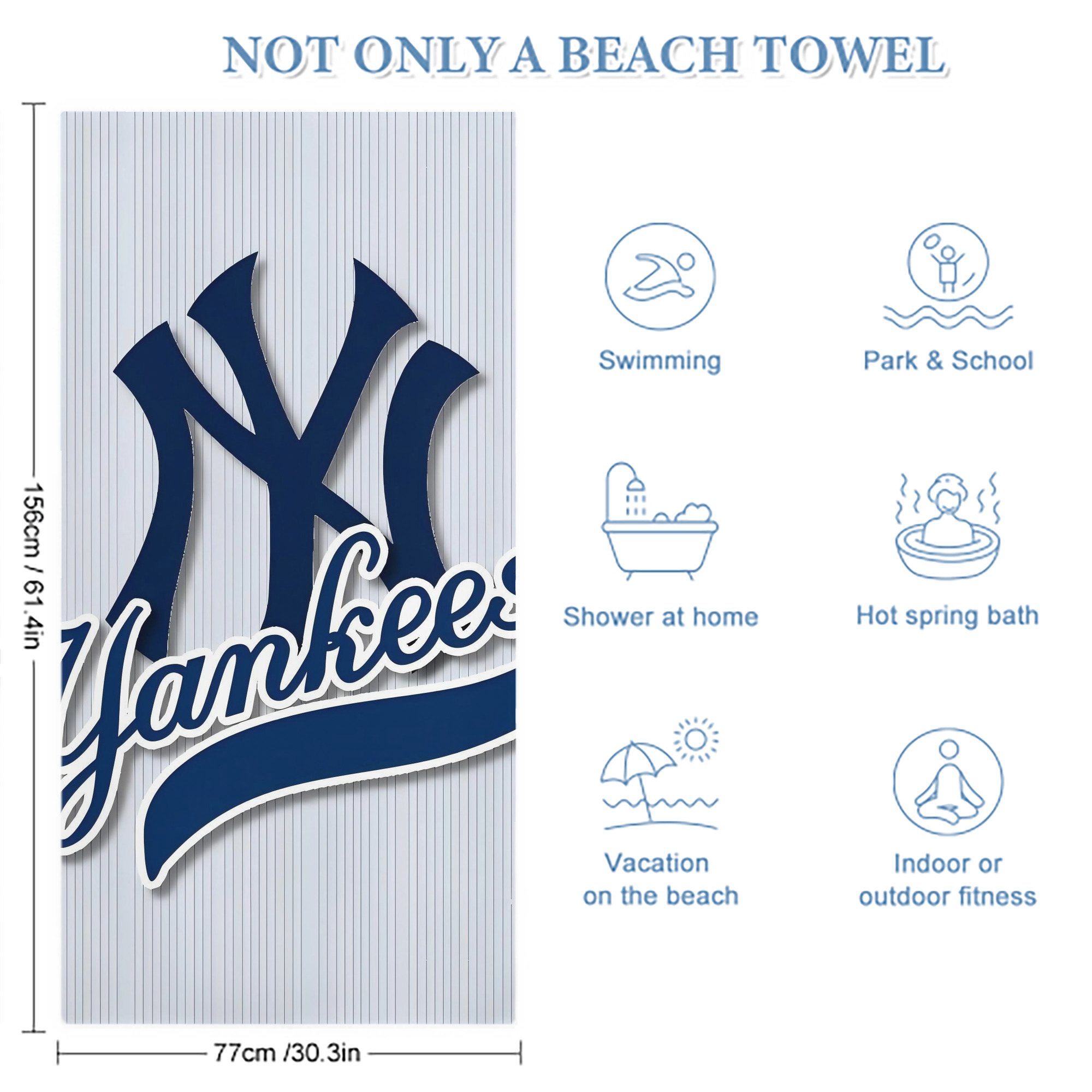 New York Yankees 151 Premium Microfiber Beach Towel – Soft, Large Size, Multi-Purpose For Beach, Picnic & Kids, Lightweight & Portable With Carry Bag, Easy Care
