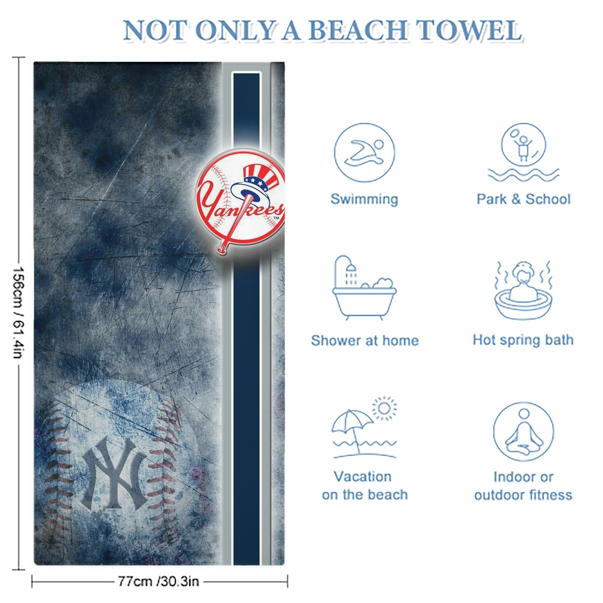 New York Yankees 150 Premium Microfiber Beach Towel – Soft, Large Size, Multi-Purpose For Beach, Picnic & Kids, Lightweight & Portable With Carry Bag, Easy Care