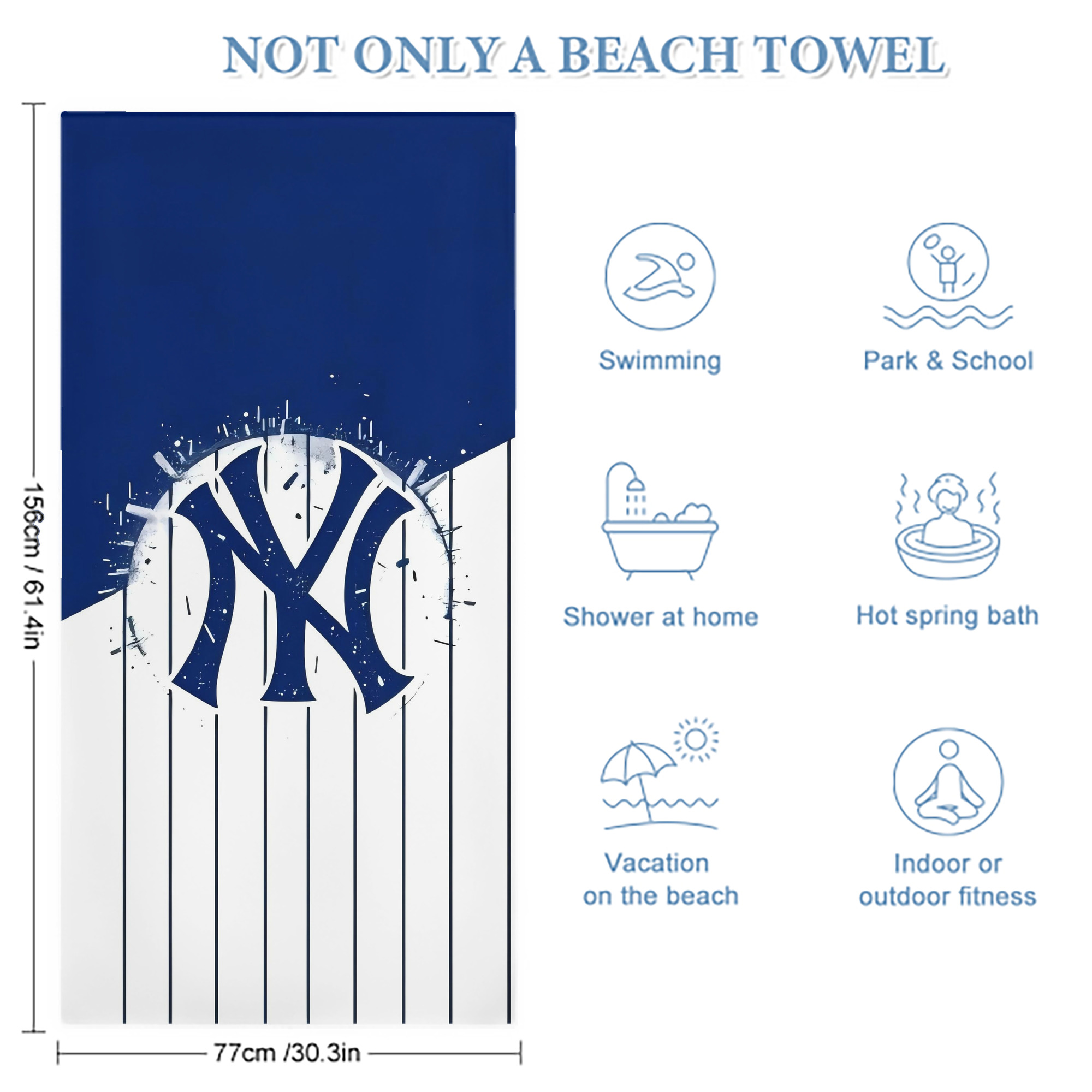 New York Yankees 106 Premium Microfiber Beach Towel – Soft, Large Size, Multi-Purpose For Beach, Picnic & Kids, Lightweight & Portable With Carry Bag, Easy Care