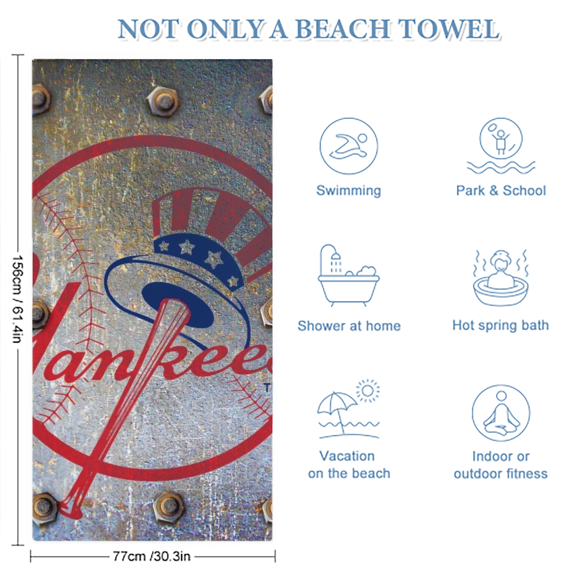 New York Yankees 112 Premium Microfiber Beach Towel – Soft, Large Size, Multi-Purpose For Beach, Picnic & Kids, Lightweight & Portable With Carry Bag, Easy Care