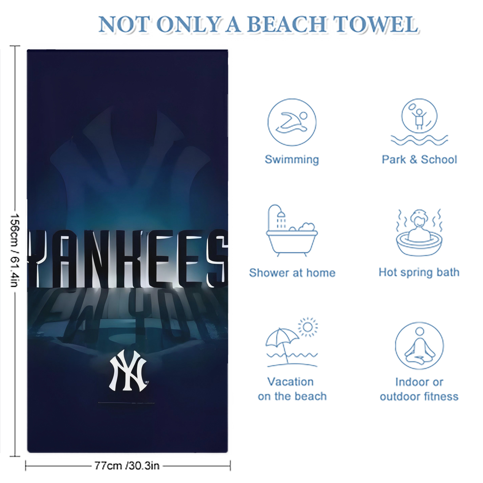 New York Yankees 160 Premium Microfiber Beach Towel – Soft, Large Size, Multi-Purpose For Beach, Picnic & Kids, Lightweight & Portable With Carry Bag, Easy Care