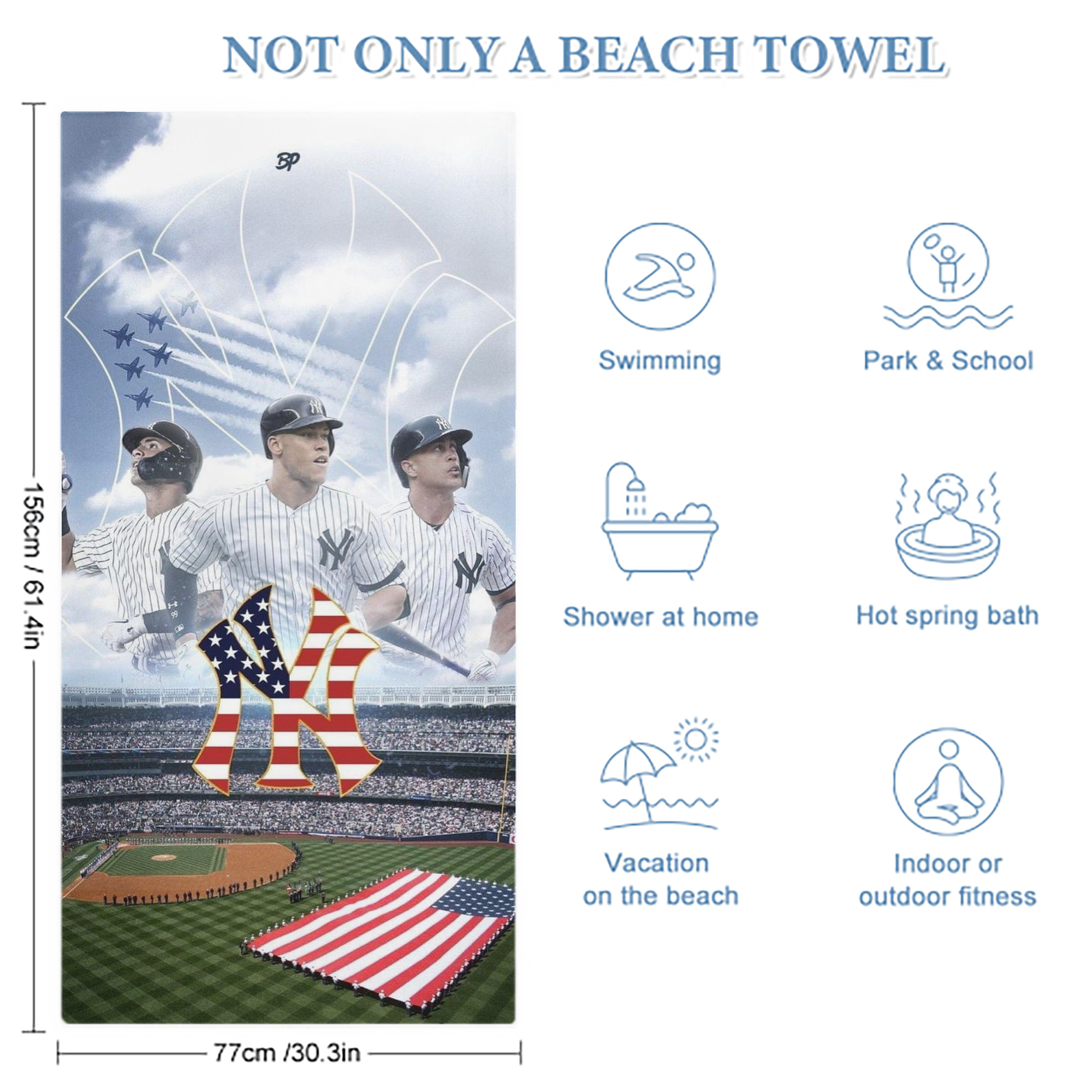 New York Yankees 161 Premium Microfiber Beach Towel – Soft, Large Size, Multi-Purpose For Beach, Picnic & Kids, Lightweight & Portable With Carry Bag, Easy Care