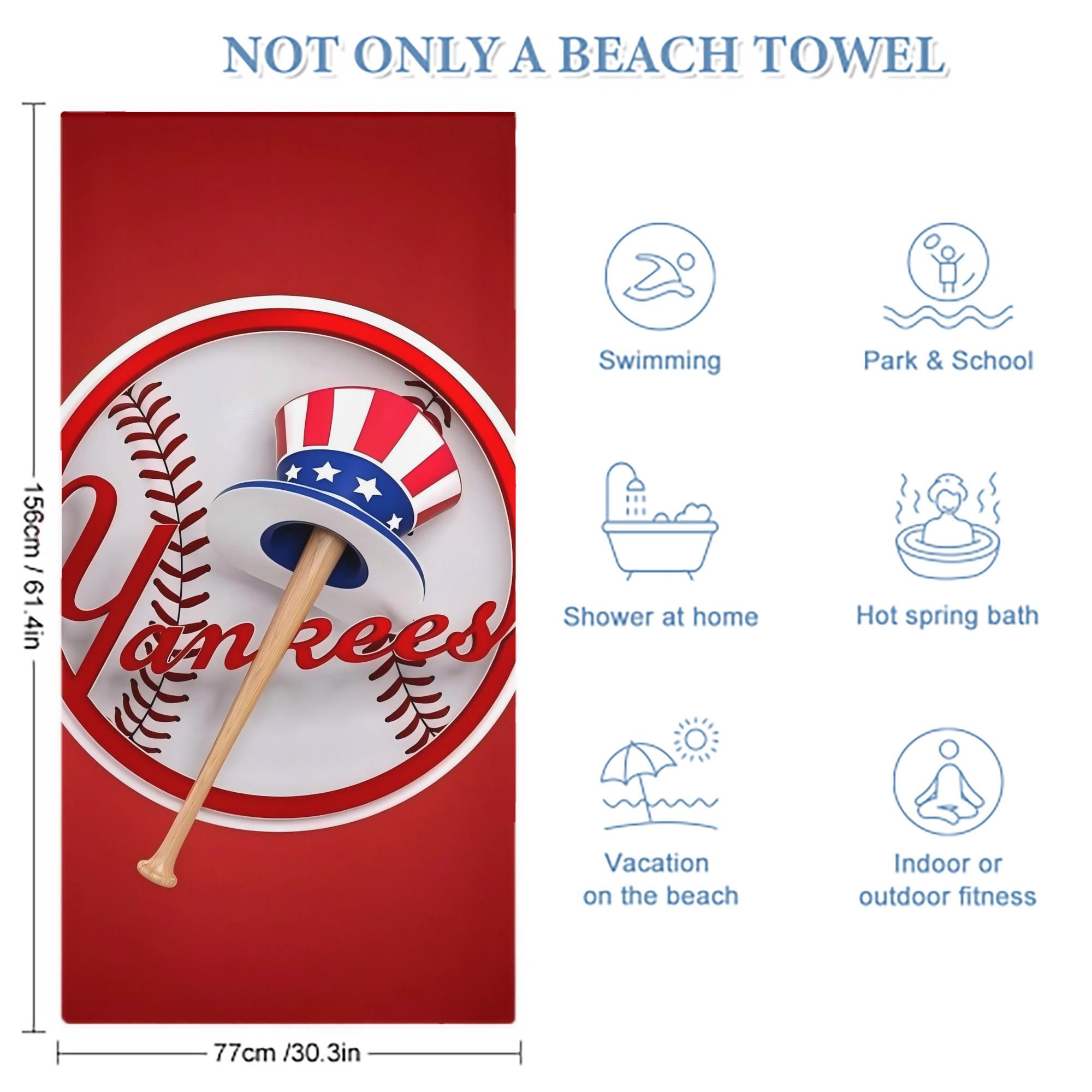 New York Yankees 120 Premium Microfiber Beach Towel – Soft, Large Size, Multi-Purpose For Beach, Picnic & Kids, Lightweight & Portable With Carry Bag, Easy Care