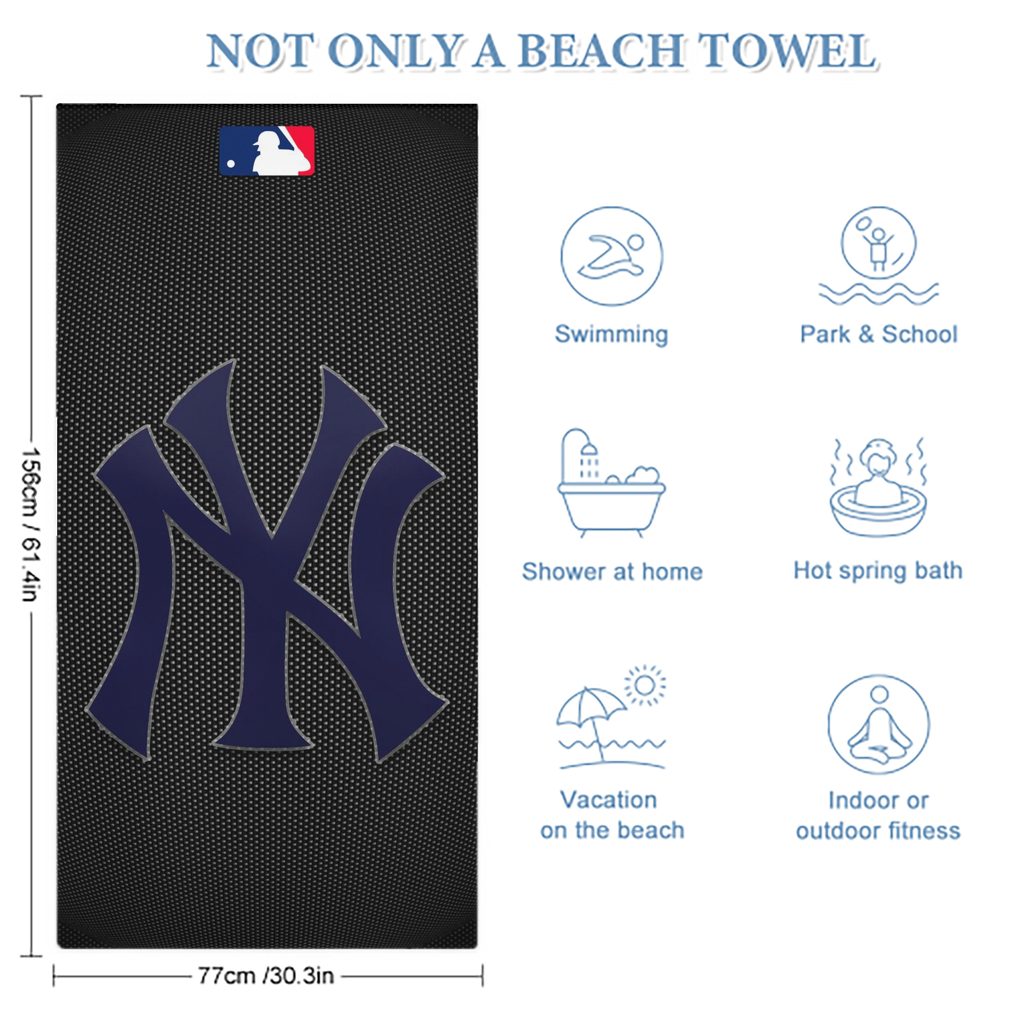 New York Yankees 166 Premium Microfiber Beach Towel – Soft, Large Size, Multi-Purpose For Beach, Picnic & Kids, Lightweight & Portable With Carry Bag, Easy Care