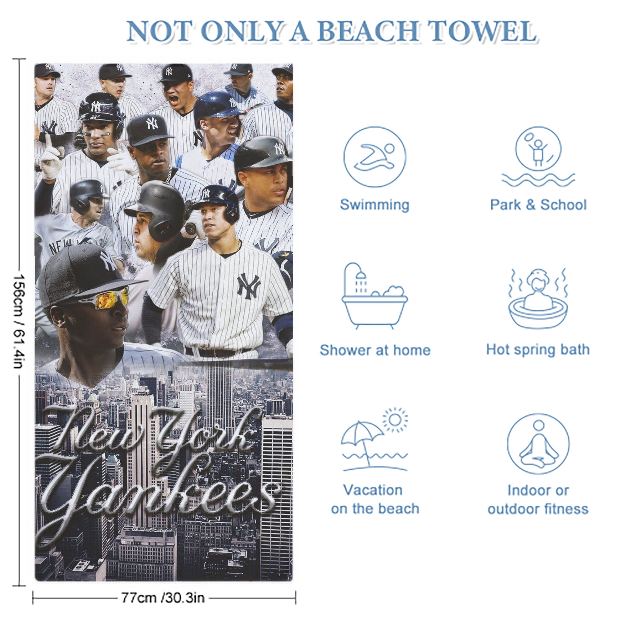 New York Yankees 101 Premium Microfiber Beach Towel – Soft, Large Size, Multi-Purpose For Beach, Picnic & Kids, Lightweight & Portable With Carry Bag, Easy Care