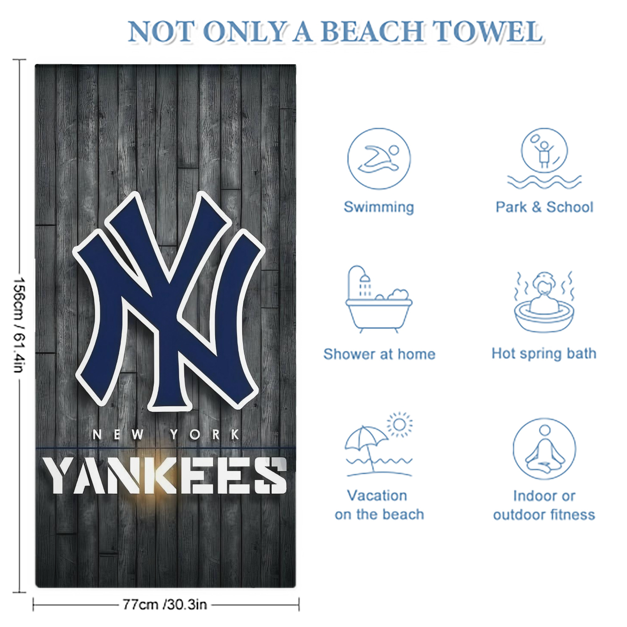New York Yankees 127 Premium Microfiber Beach Towel – Soft, Large Size, Multi-Purpose For Beach, Picnic & Kids, Lightweight & Portable With Carry Bag, Easy Care