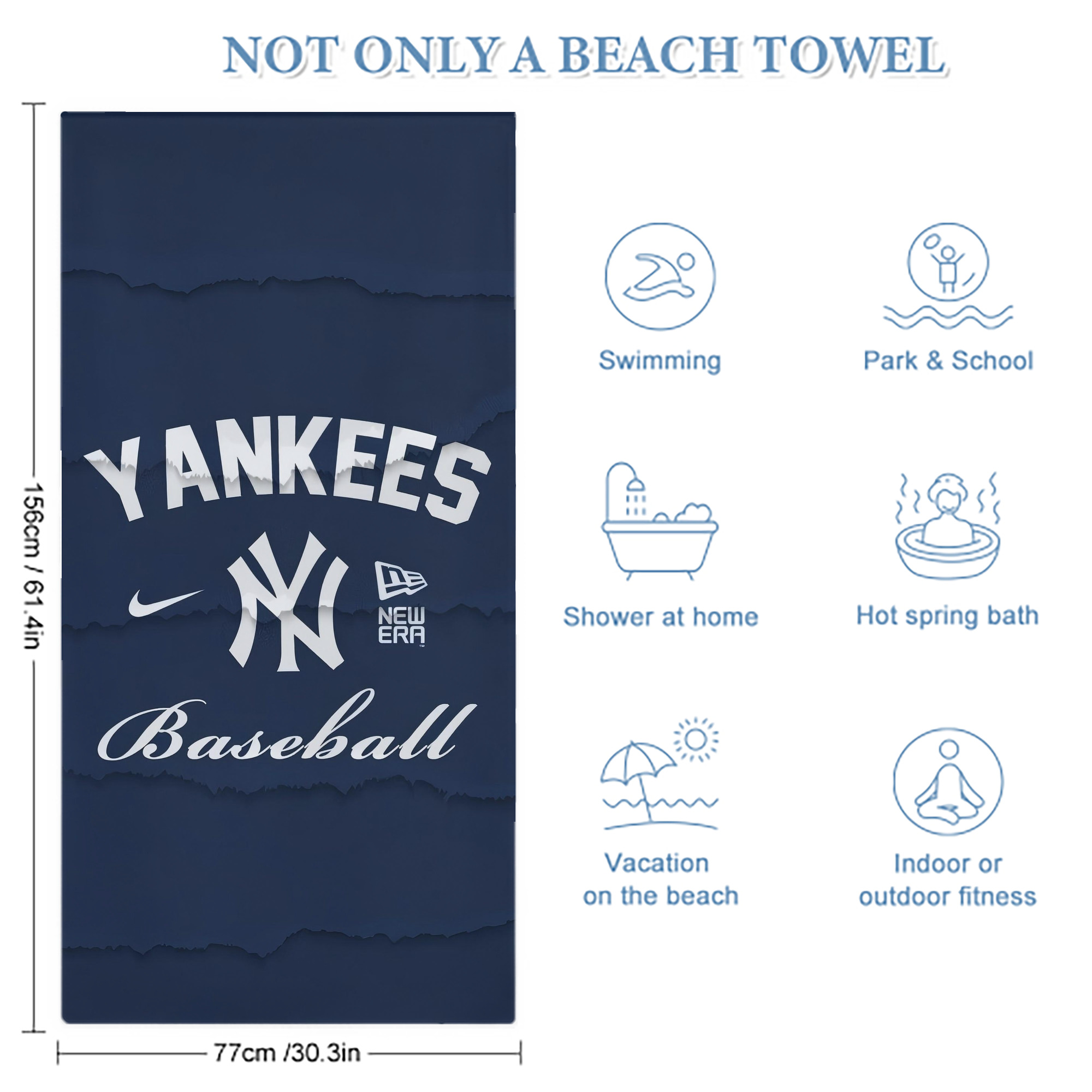 New York Yankees 167 Premium Microfiber Beach Towel – Soft, Large Size, Multi-Purpose For Beach, Picnic & Kids, Lightweight & Portable With Carry Bag, Easy Care