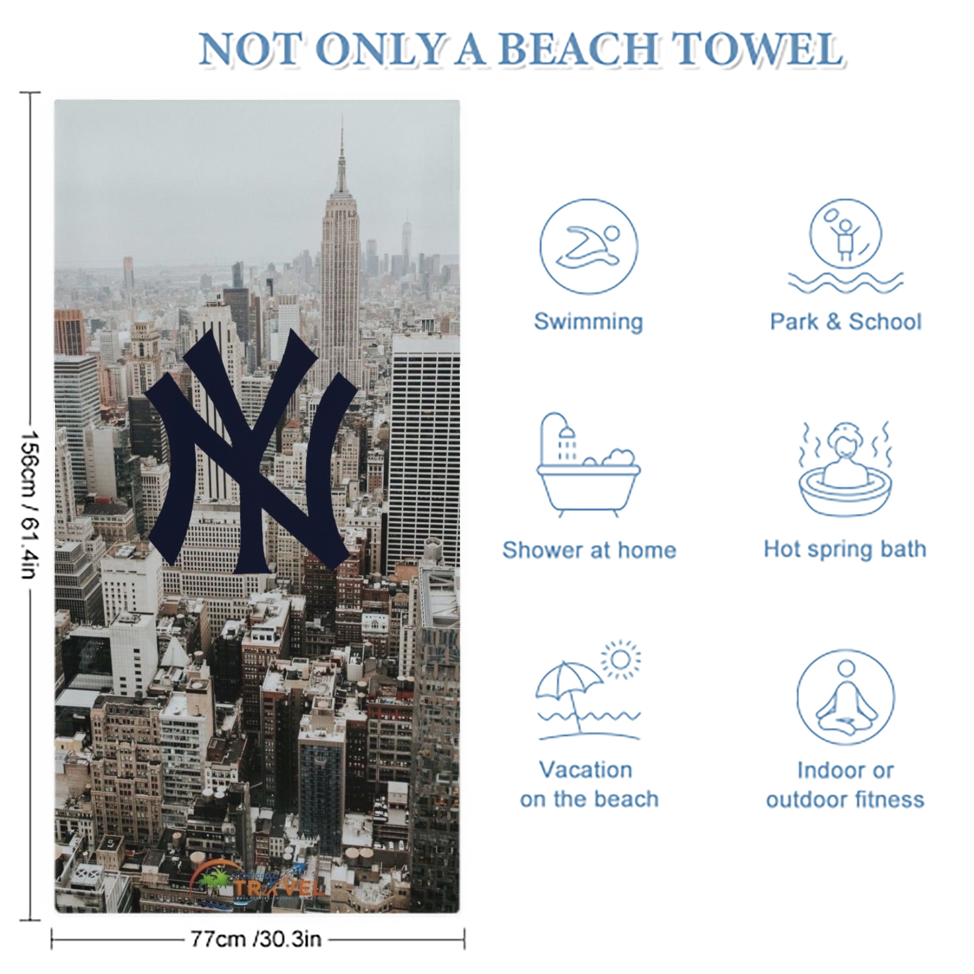 New York Yankees 171 Premium Microfiber Beach Towel – Soft, Large Size, Multi-Purpose For Beach, Picnic & Kids, Lightweight & Portable With Carry Bag, Easy Care