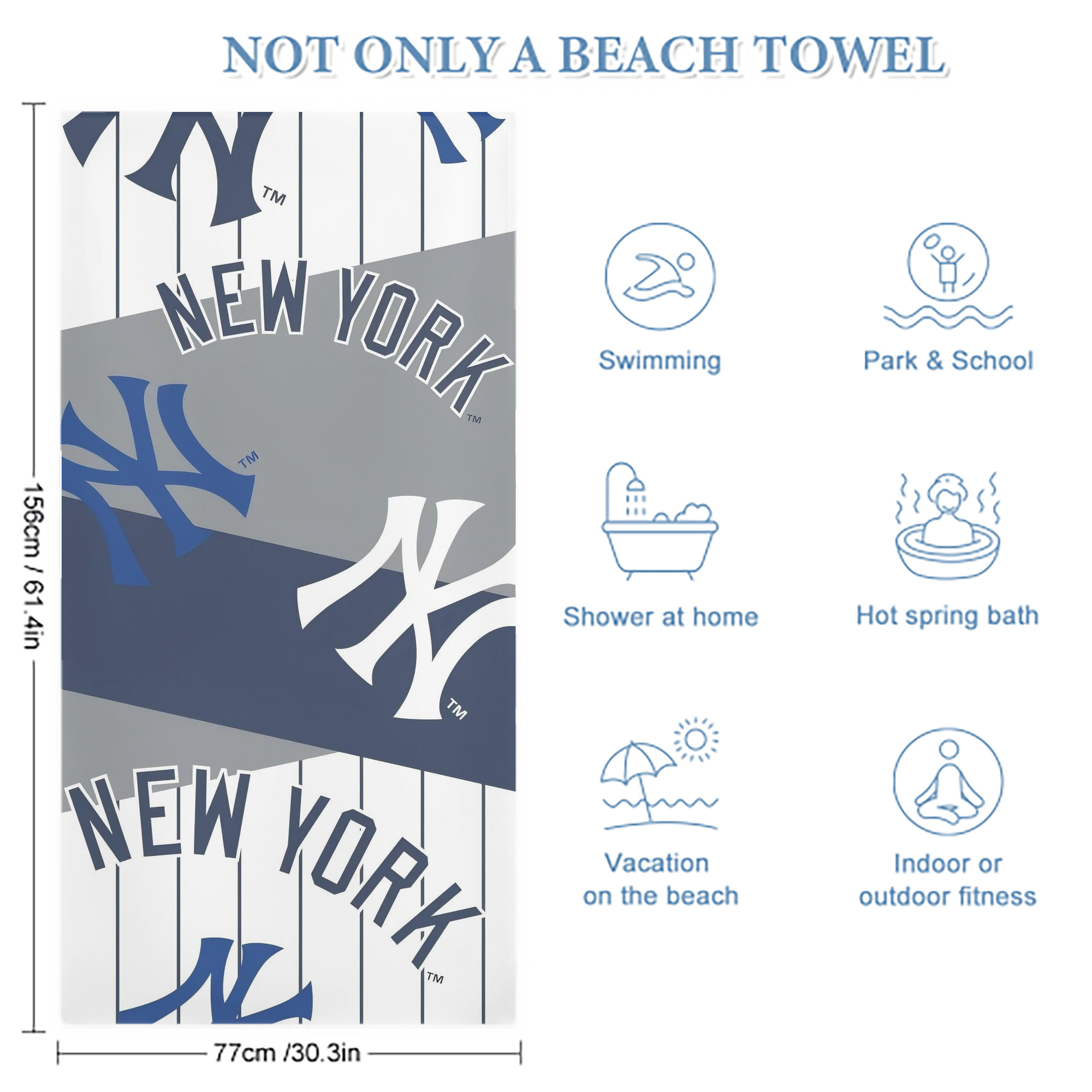 New York Yankees 133 Premium Microfiber Beach Towel – Soft, Large Size, Multi-Purpose For Beach, Picnic & Kids, Lightweight & Portable With Carry Bag, Easy Care