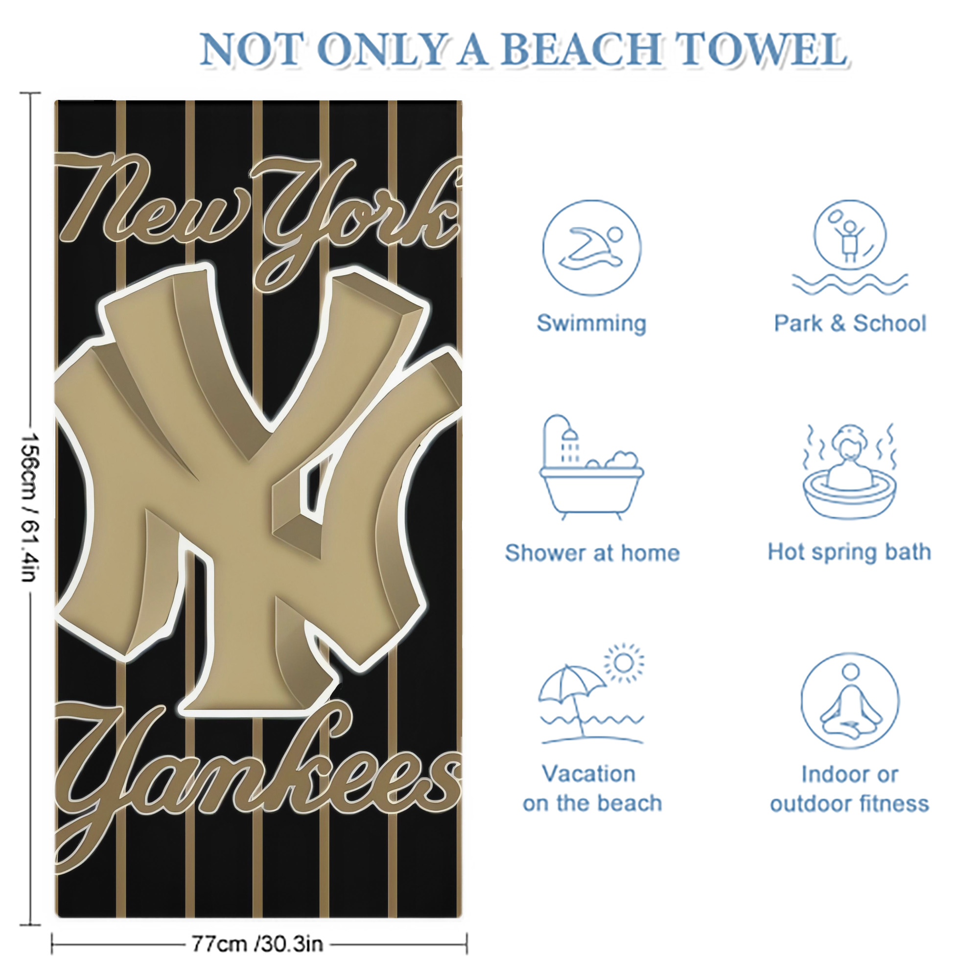 New York Yankees 185 Premium Microfiber Beach Towel – Soft, Large Size, Multi-Purpose For Beach, Picnic & Kids, Lightweight & Portable With Carry Bag, Easy Care