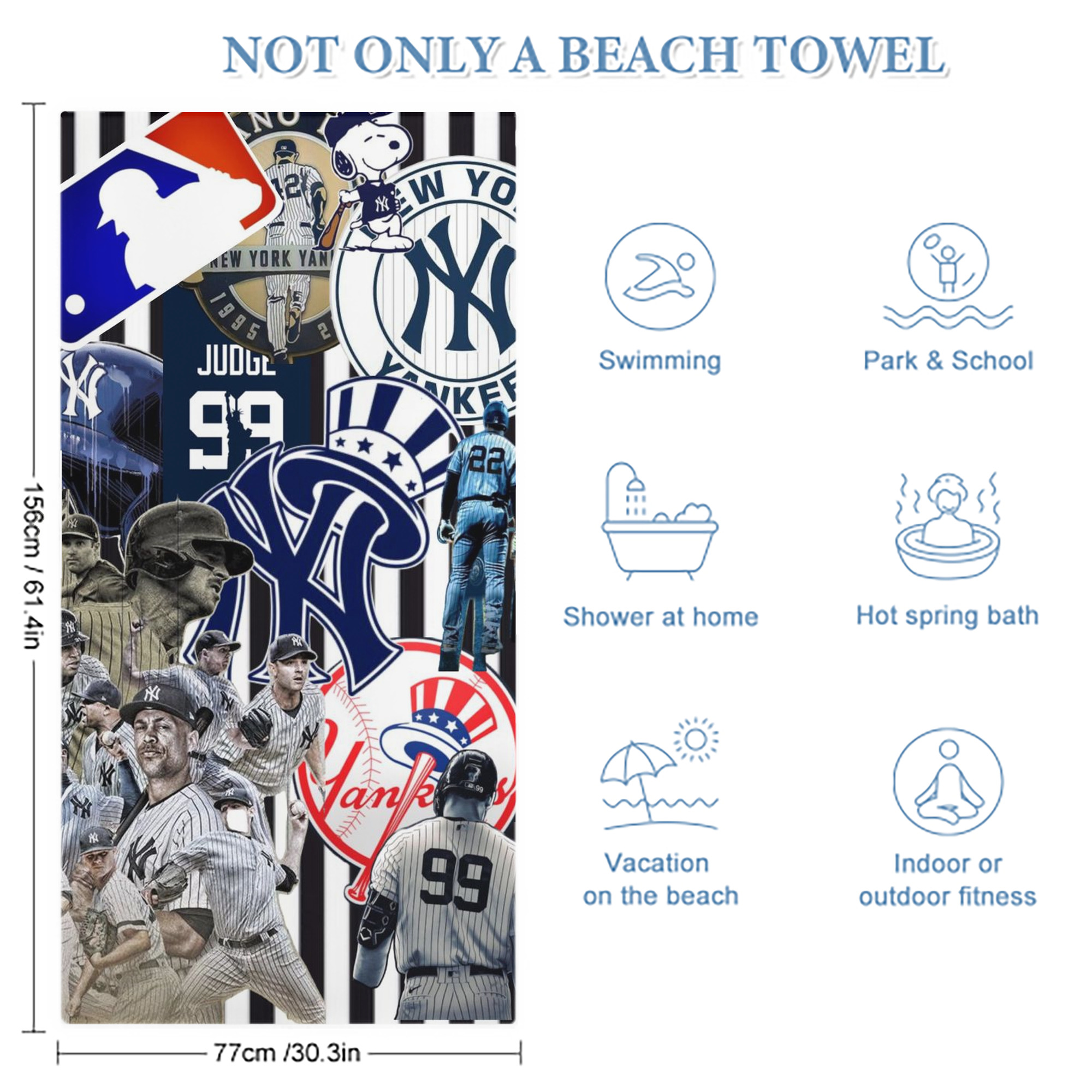 New York Yankees 138 Premium Microfiber Beach Towel – Soft, Large Size, Multi-Purpose For Beach, Picnic & Kids, Lightweight & Portable With Carry Bag, Easy Care