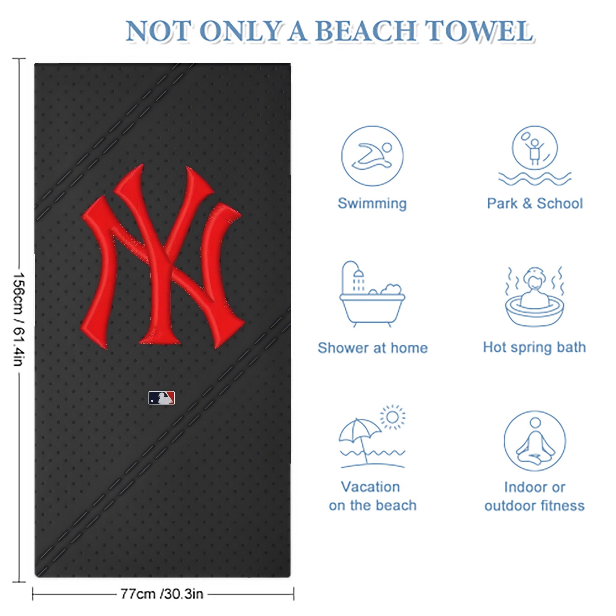 New York Yankees 121 Premium Microfiber Beach Towel – Soft, Large Size, Multi-Purpose For Beach, Picnic & Kids, Lightweight & Portable With Carry Bag, Easy Care