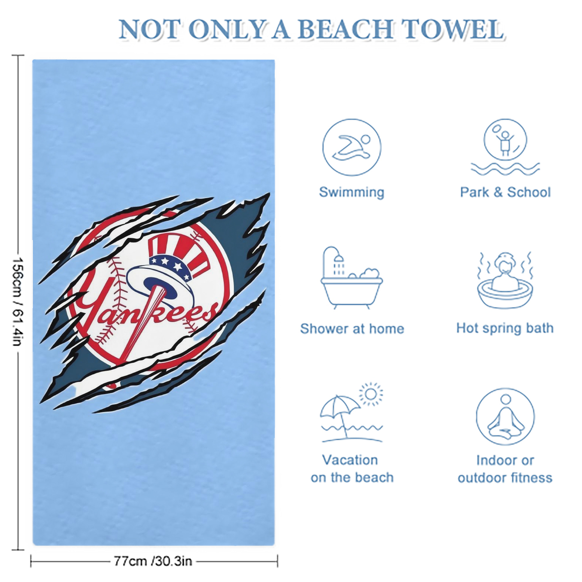 New York Yankees 128 Premium Microfiber Beach Towel – Soft, Large Size, Multi-Purpose For Beach, Picnic & Kids, Lightweight & Portable With Carry Bag, Easy Care