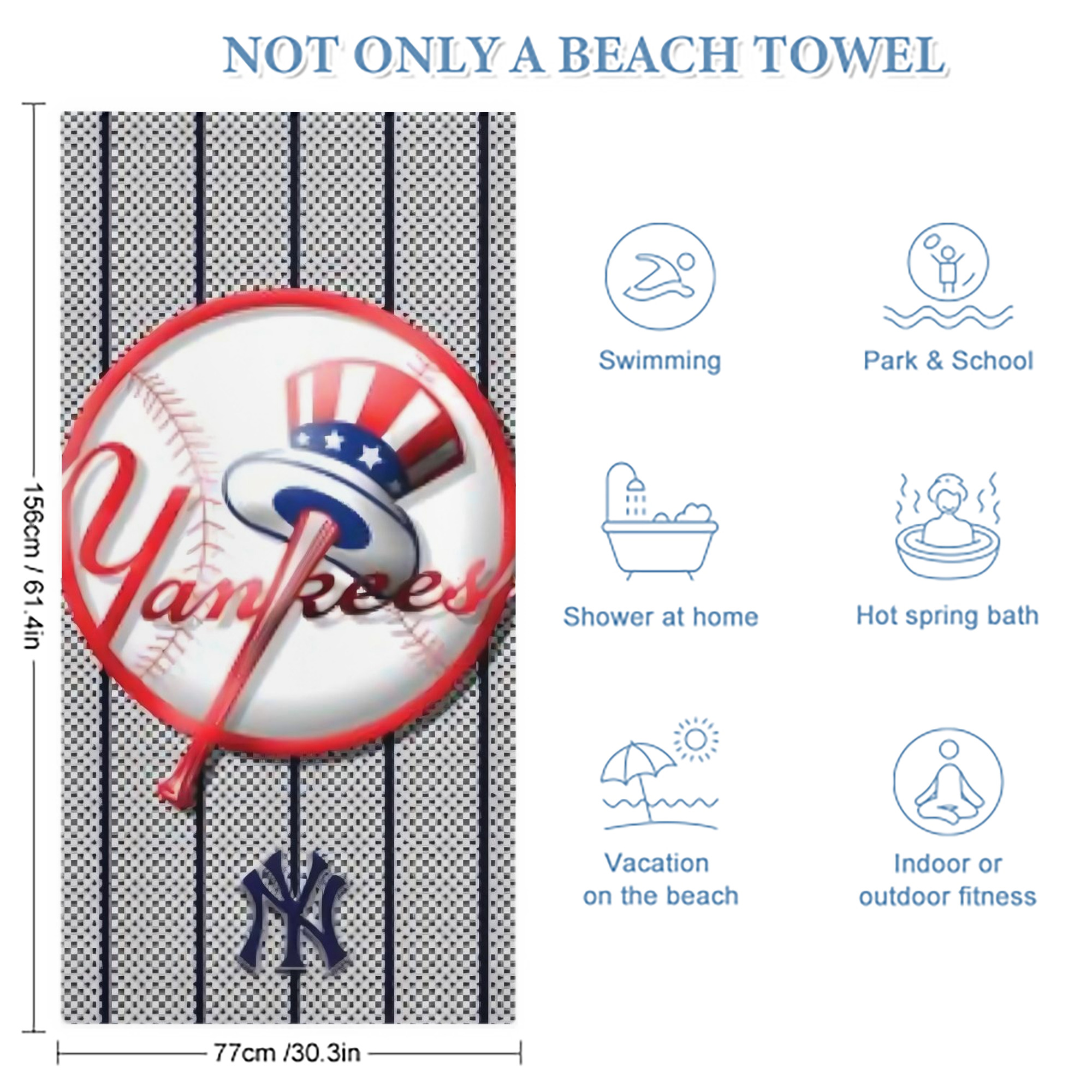New York Yankees 191 Premium Microfiber Beach Towel – Soft, Large Size, Multi-Purpose For Beach, Picnic & Kids, Lightweight & Portable With Carry Bag, Easy Care