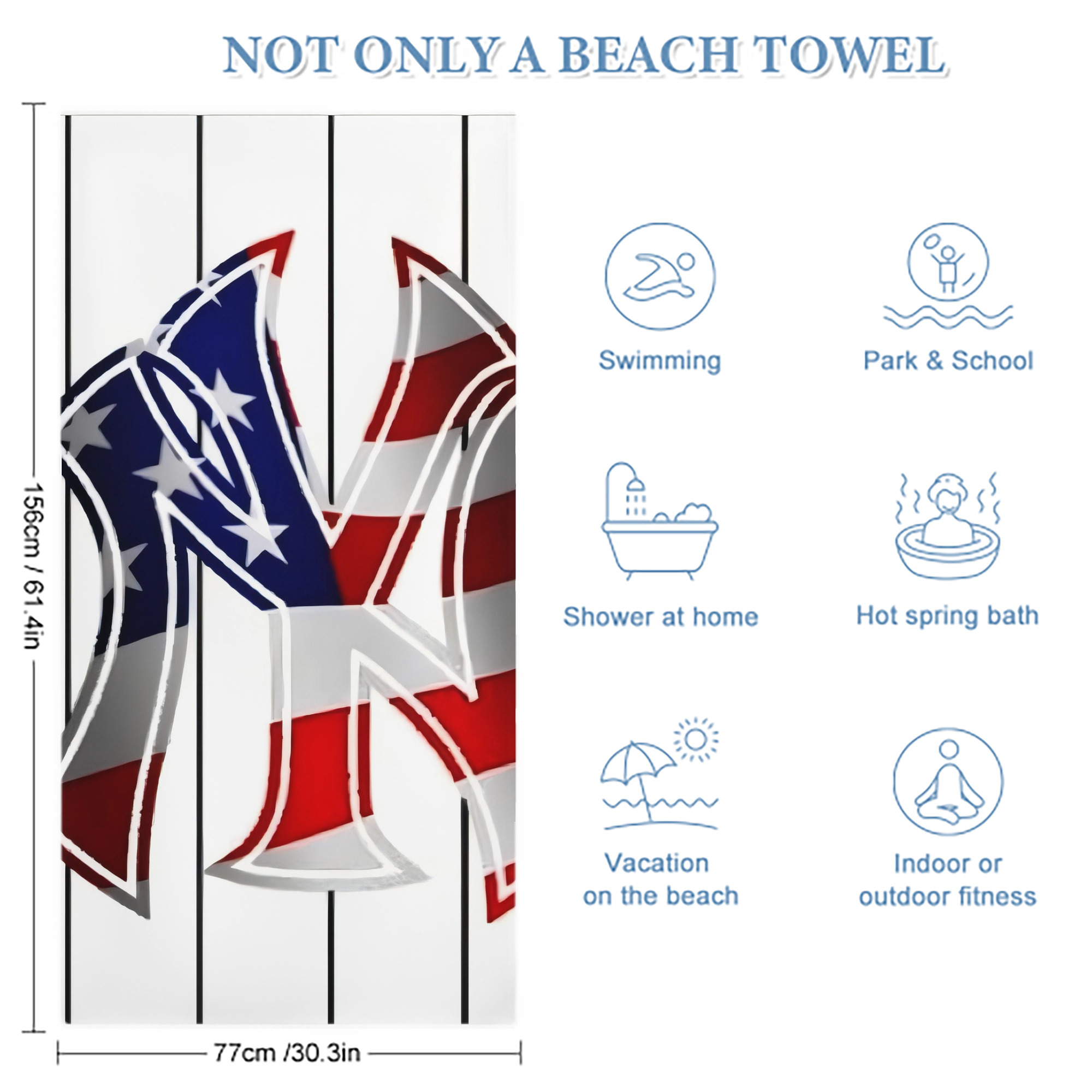 New York Yankees 195 Premium Microfiber Beach Towel – Soft, Large Size, Multi-Purpose For Beach, Picnic & Kids, Lightweight & Portable With Carry Bag, Easy Care