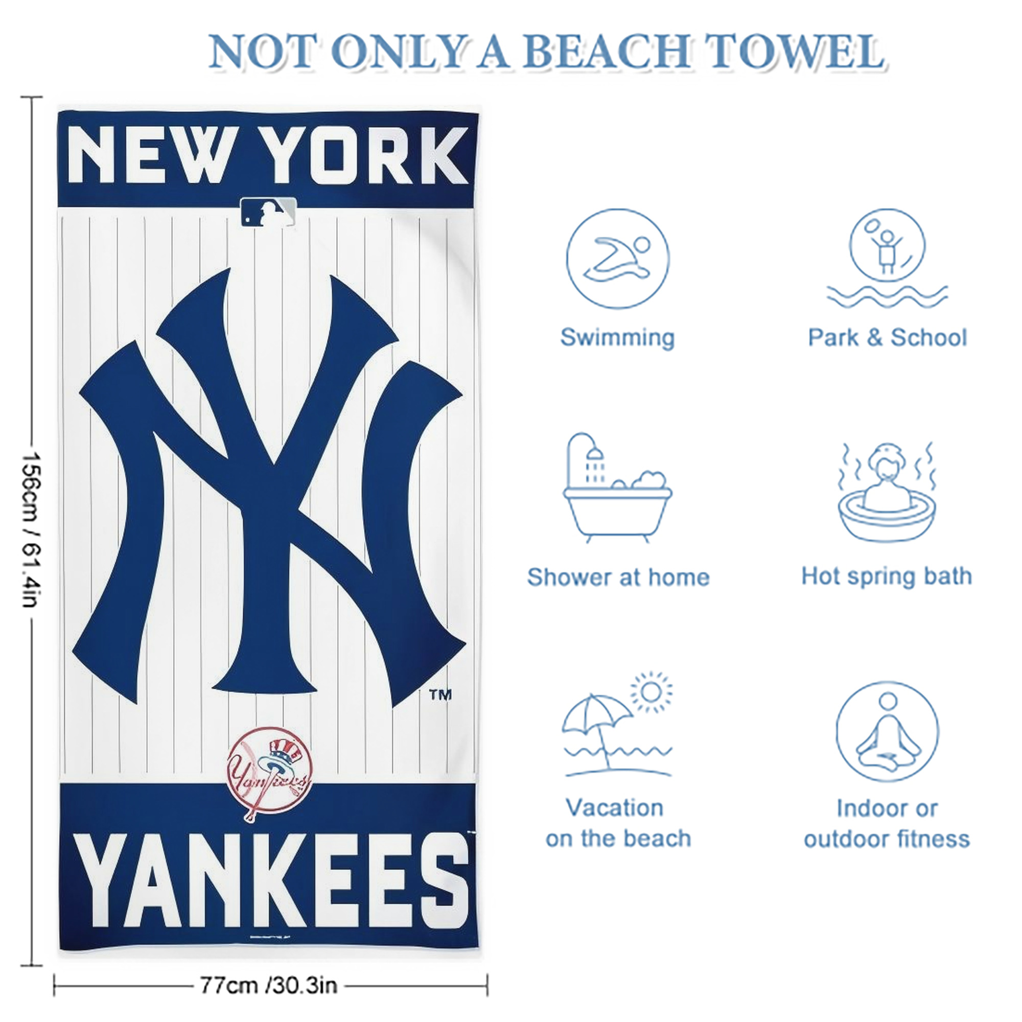 New York Yankees 134 Premium Microfiber Beach Towel – Soft, Large Size, Multi-Purpose For Beach, Picnic & Kids, Lightweight & Portable With Carry Bag, Easy Care