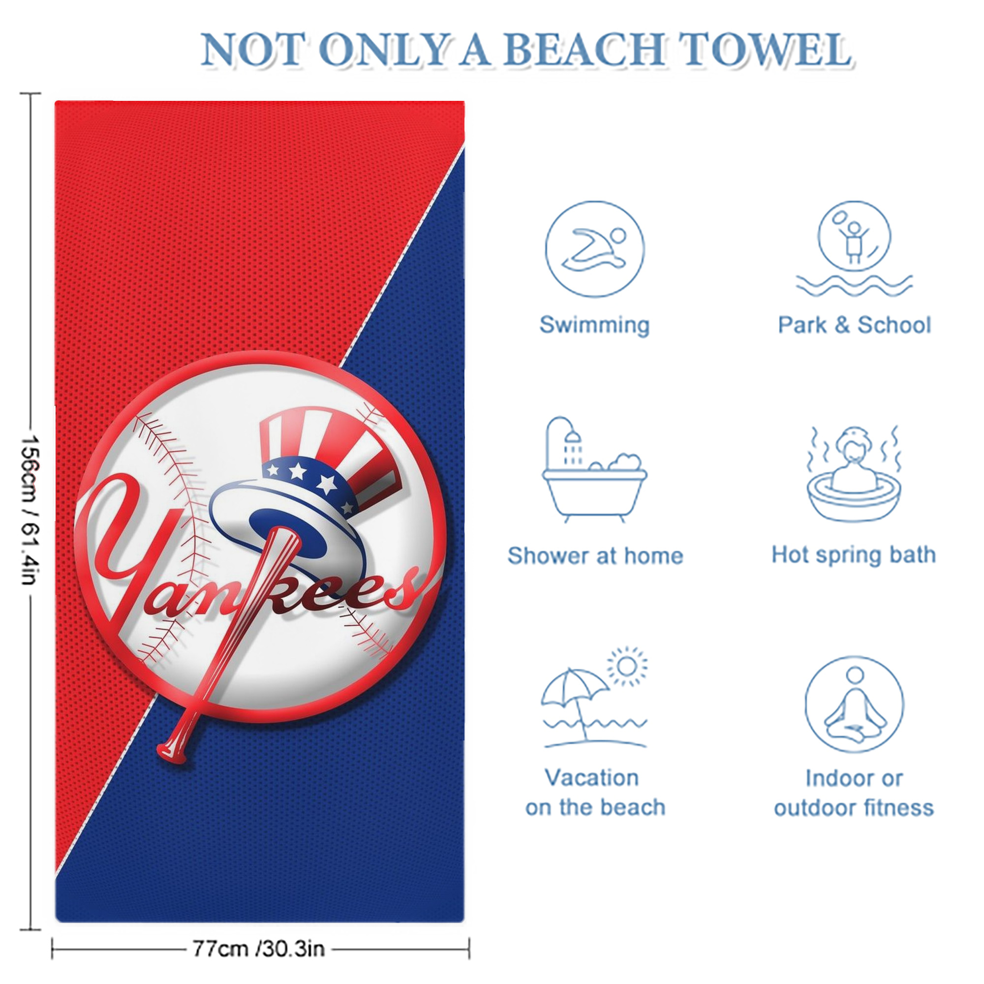New York Yankees 148 Premium Microfiber Beach Towel – Soft, Large Size, Multi-Purpose For Beach, Picnic & Kids, Lightweight & Portable With Carry Bag, Easy Care