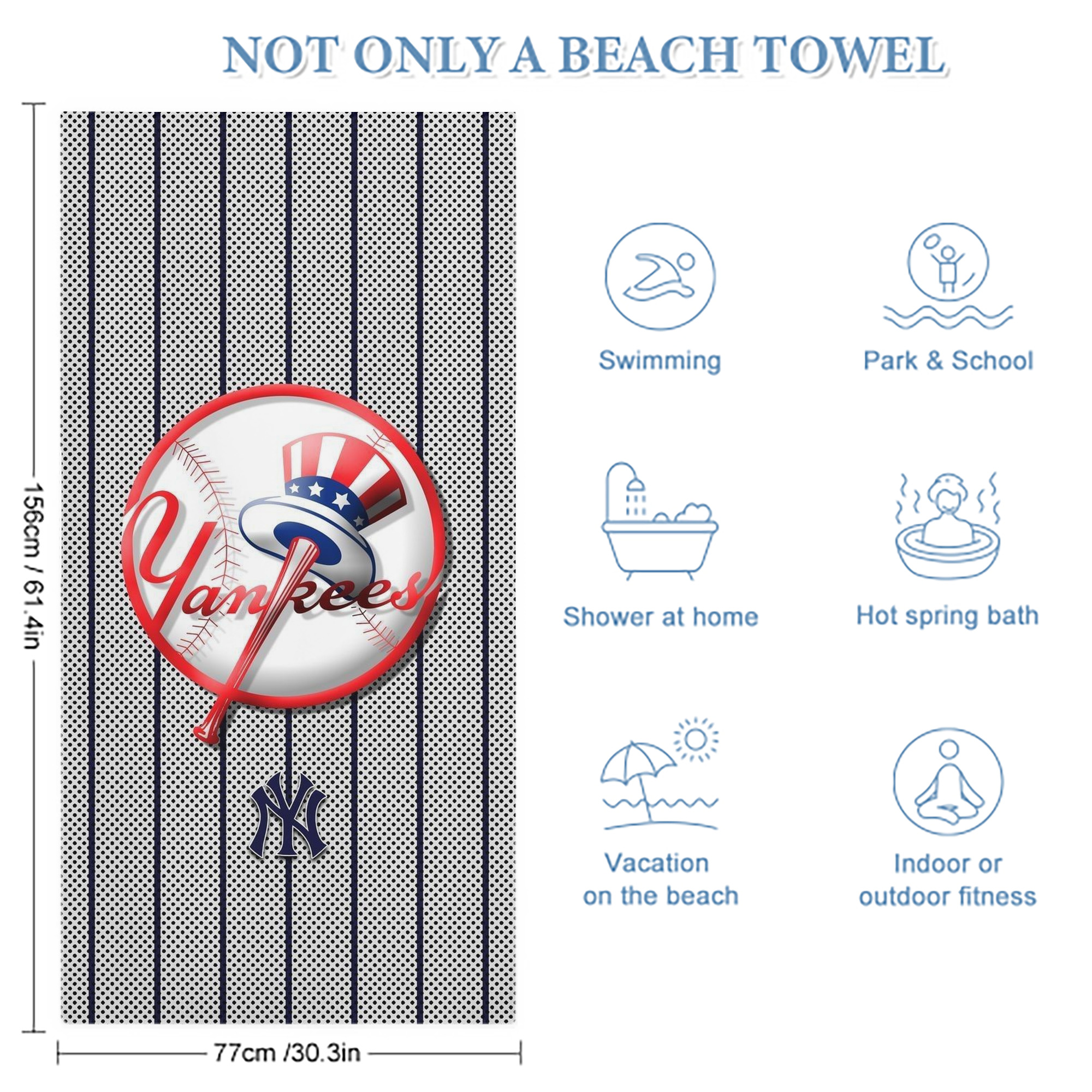New York Yankees 197 Premium Microfiber Beach Towel – Soft, Large Size, Multi-Purpose For Beach, Picnic & Kids, Lightweight & Portable With Carry Bag, Easy Care