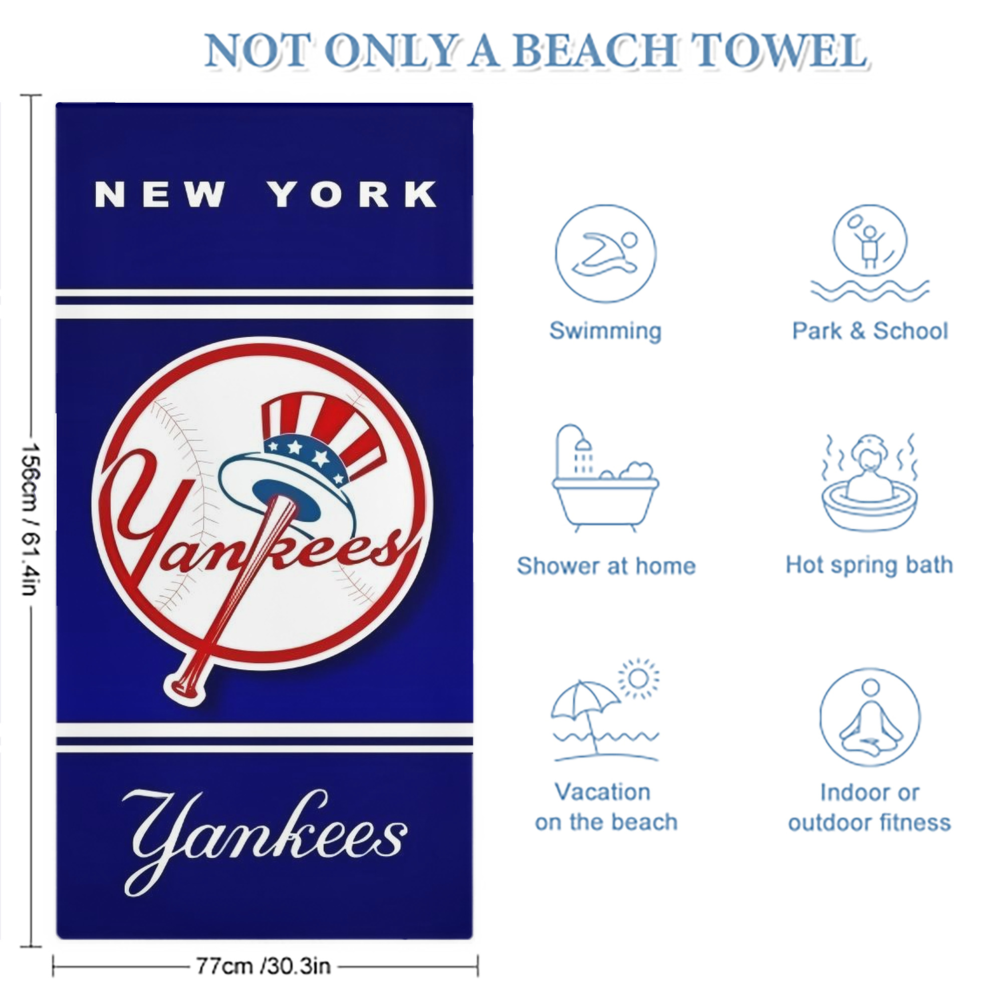 New York Yankees 139 Premium Microfiber Beach Towel – Soft, Large Size, Multi-Purpose For Beach, Picnic & Kids, Lightweight & Portable With Carry Bag, Easy Care